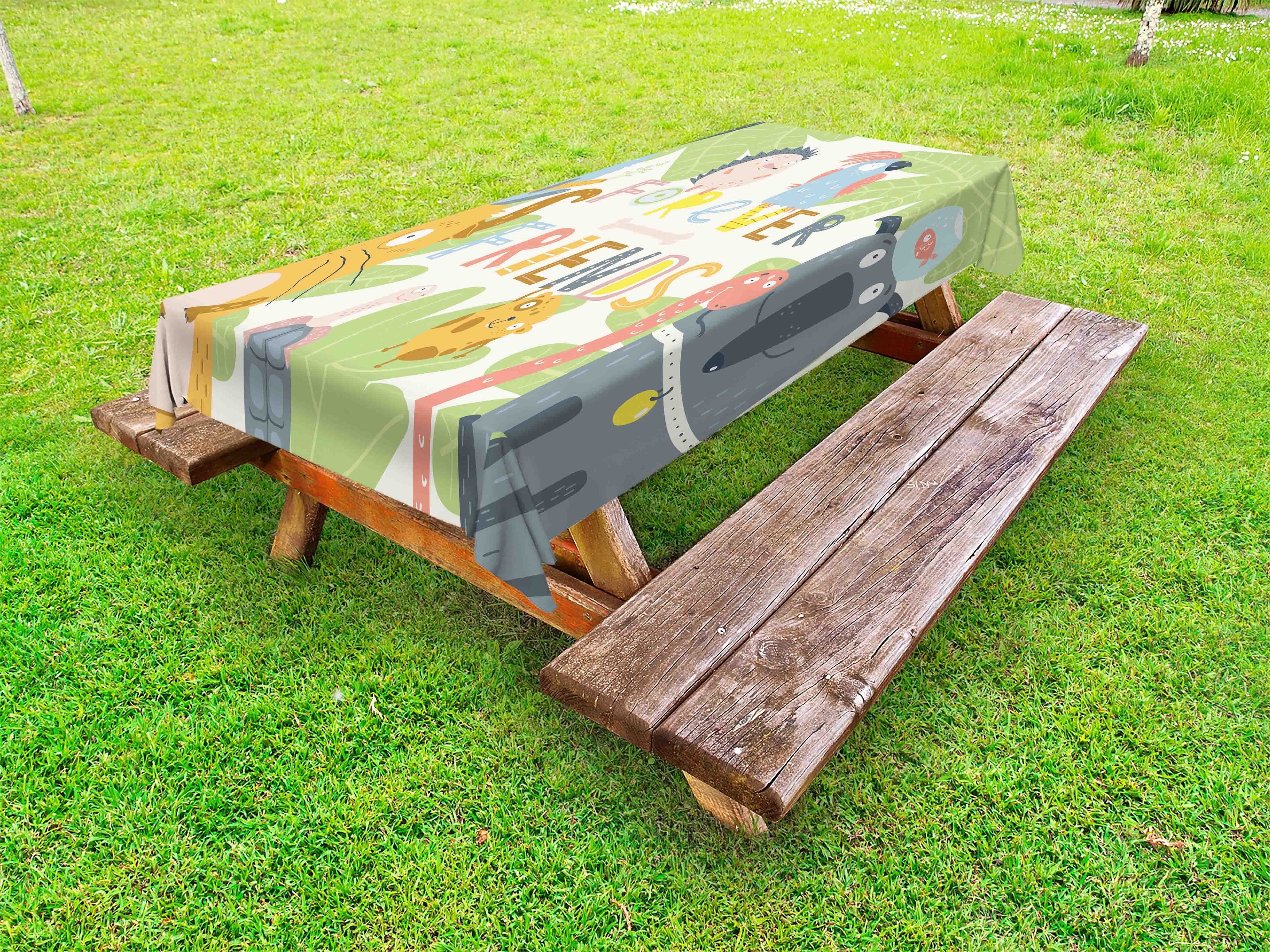 Abakuhaus Tischdecke dekorative waschbare Picknick-Tischdecke, Für immer Freunde Kalligraphisches Natur