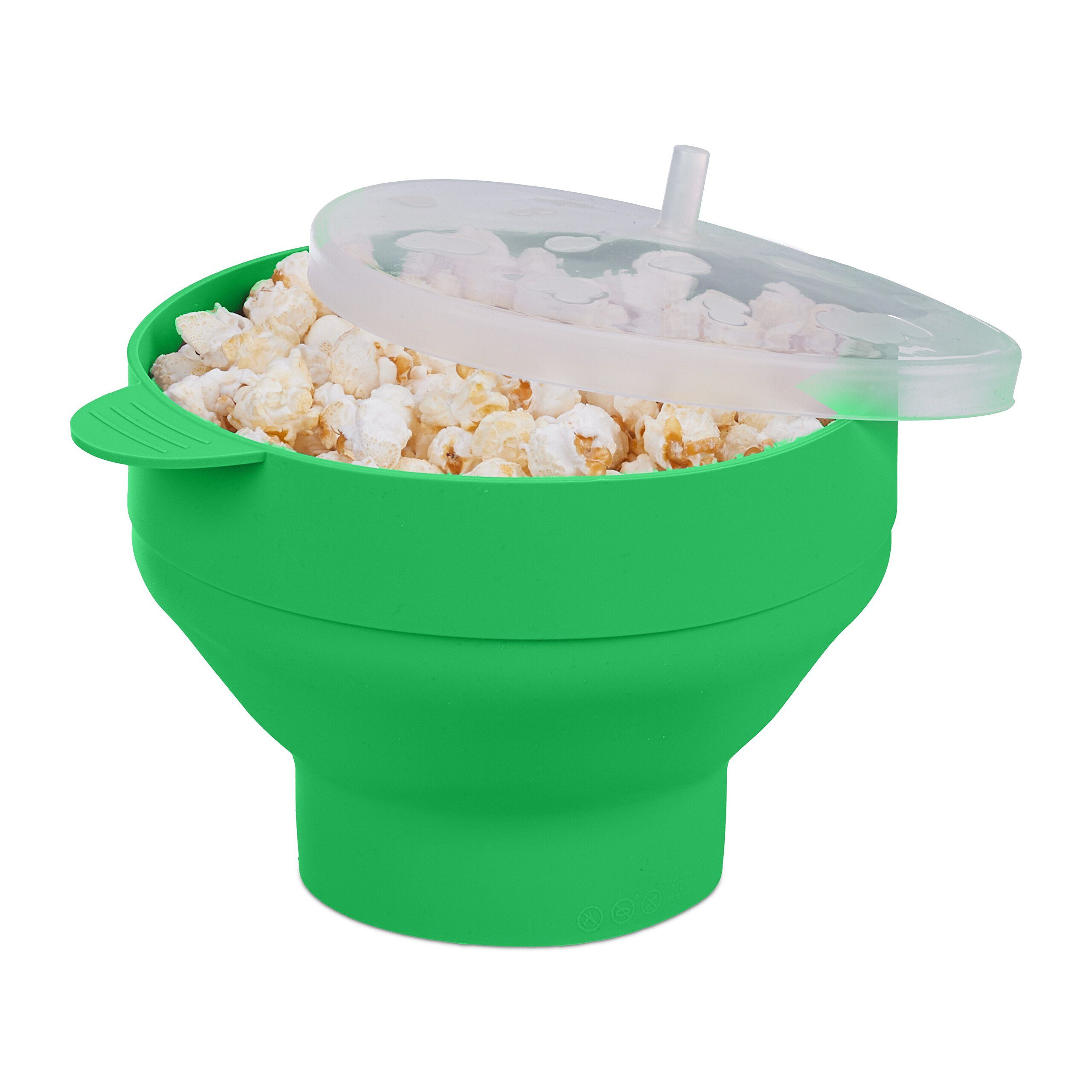 relaxdays Schüssel Popcorn Maker für Mikrowelle, Silikon, Grün Grün Transparent