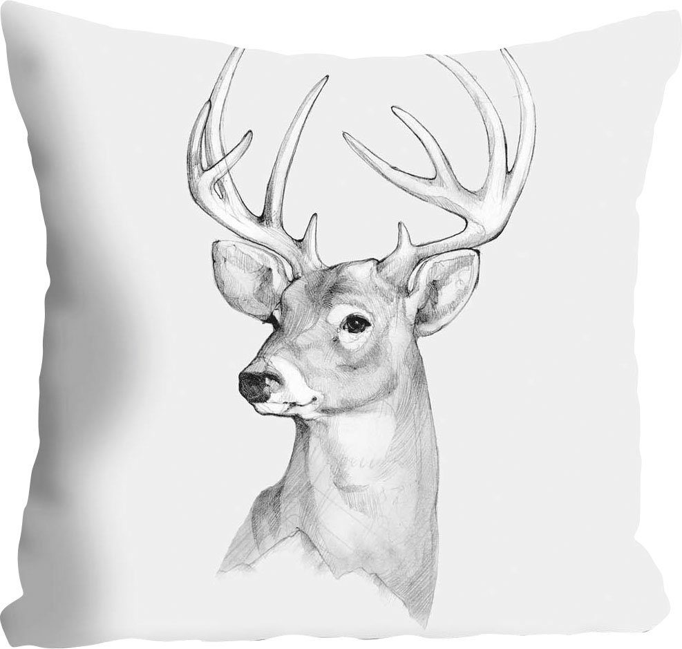 queence Dekokissen Emma, Kissenhülle,Hirsch,Gezeichnet,Tiermotiv,Skizzenstil,Naturmotiv. € 26,31