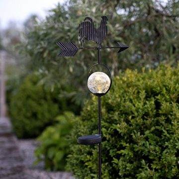 STAR TRADING LED Dekoobjekt LED Solar Gartenstecker Hahn m. Windrichtungspfeil 81cm Sensor schwarz, LED Classic, warmweiß (2100K bis 3000K)