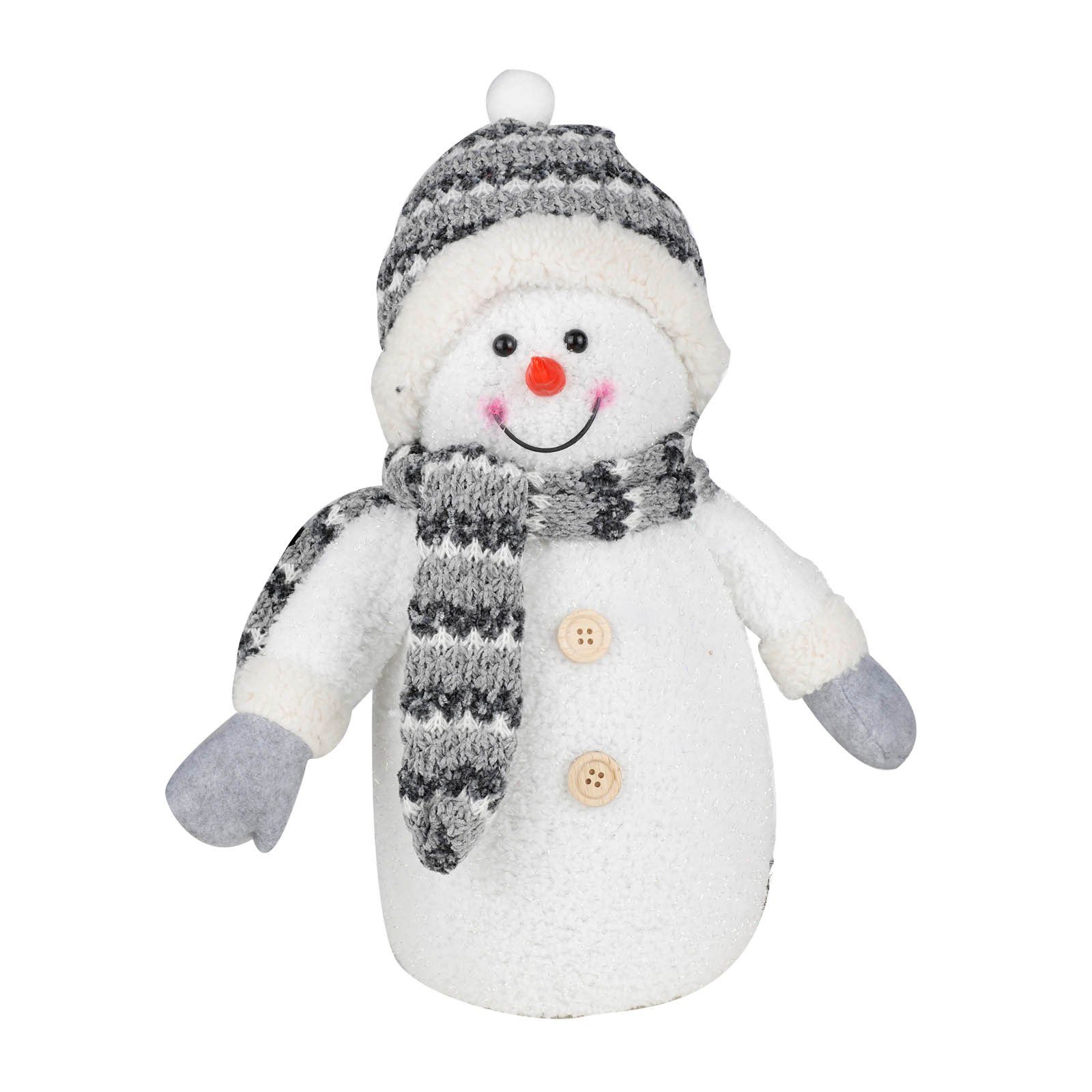 mit Handschuhen Weihnachten Dekofigur, LEDs 8 Stoff Figur und Deko warm-weißen HAC24 Schal LED Weihnachtsfigur Mütze, Schneemann Weichnachtsdeko