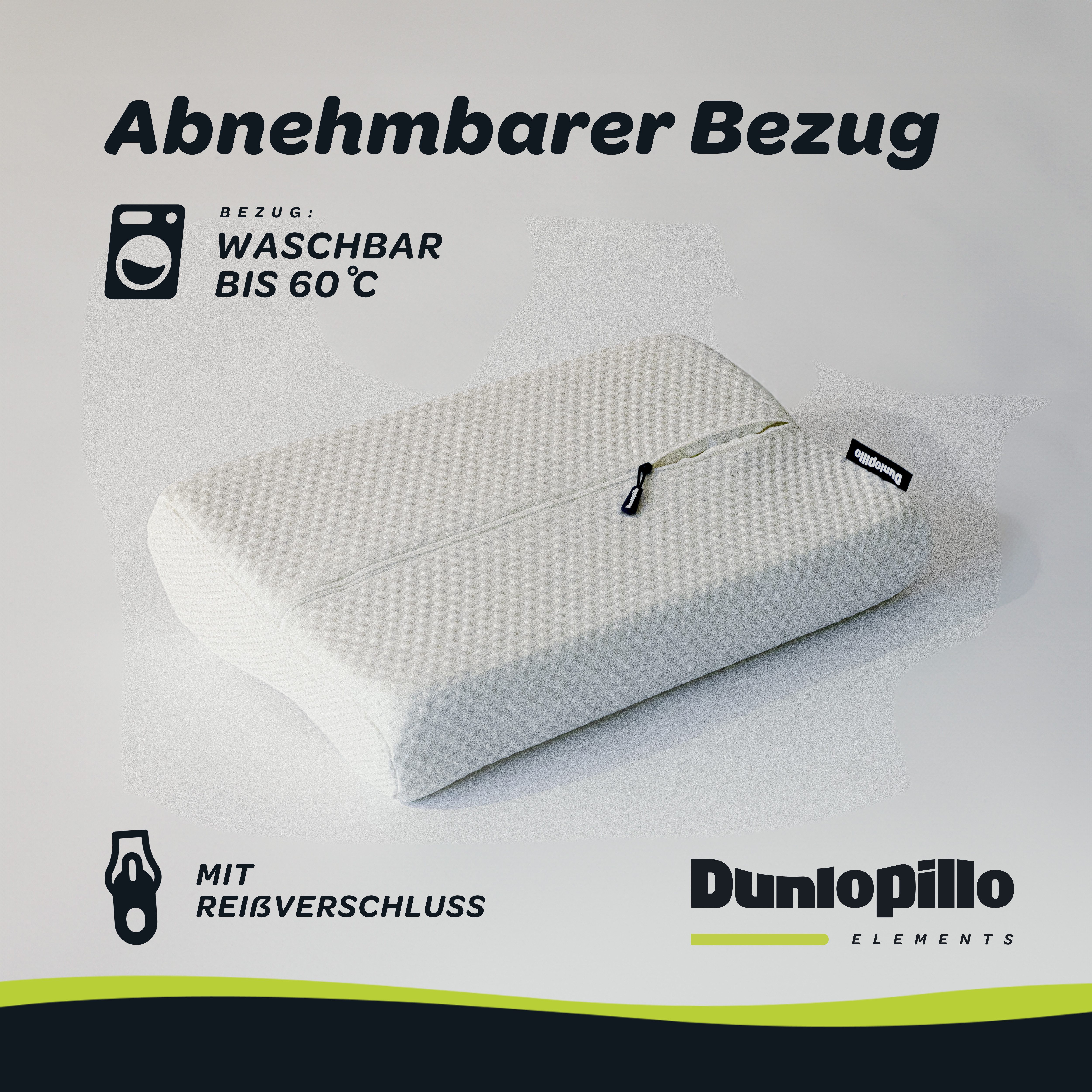 Dunlopillo Nackenstützkissen Home, Nackenstützkissen aus Viskoschaum 30x50 cm, Füllung: 100% Polyurethan, Bezug: 98% Polyester, 2% Elasthan, Bauchschläfer, Rückenschläfer, Seitenschläfer, entlastet die Wirbelsäule, allergikergeeignet (Hausstauballergiker)