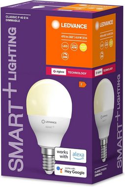 Ledvance LED-Leuchtmittel LEDVANCE ZIgbee e14 LED Lampe P40 Leuchtmittel mit 4,9 W, warmweiss, dimmbar