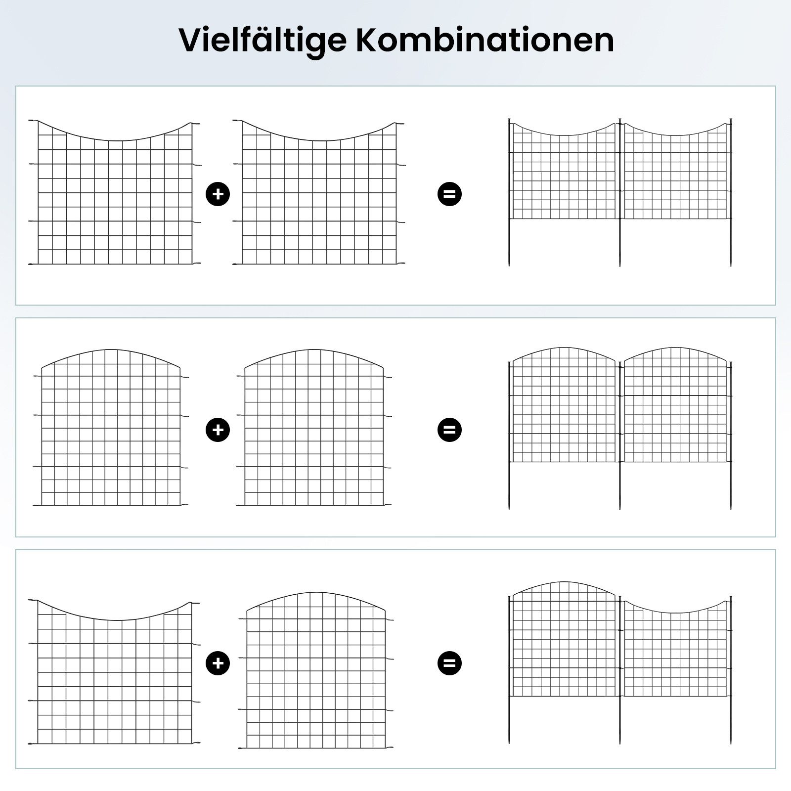 Woltu Teichzaun, (5-St), Gartenzaun Komplettset, Steckzaun Metall, Gitterzaun Schwarz