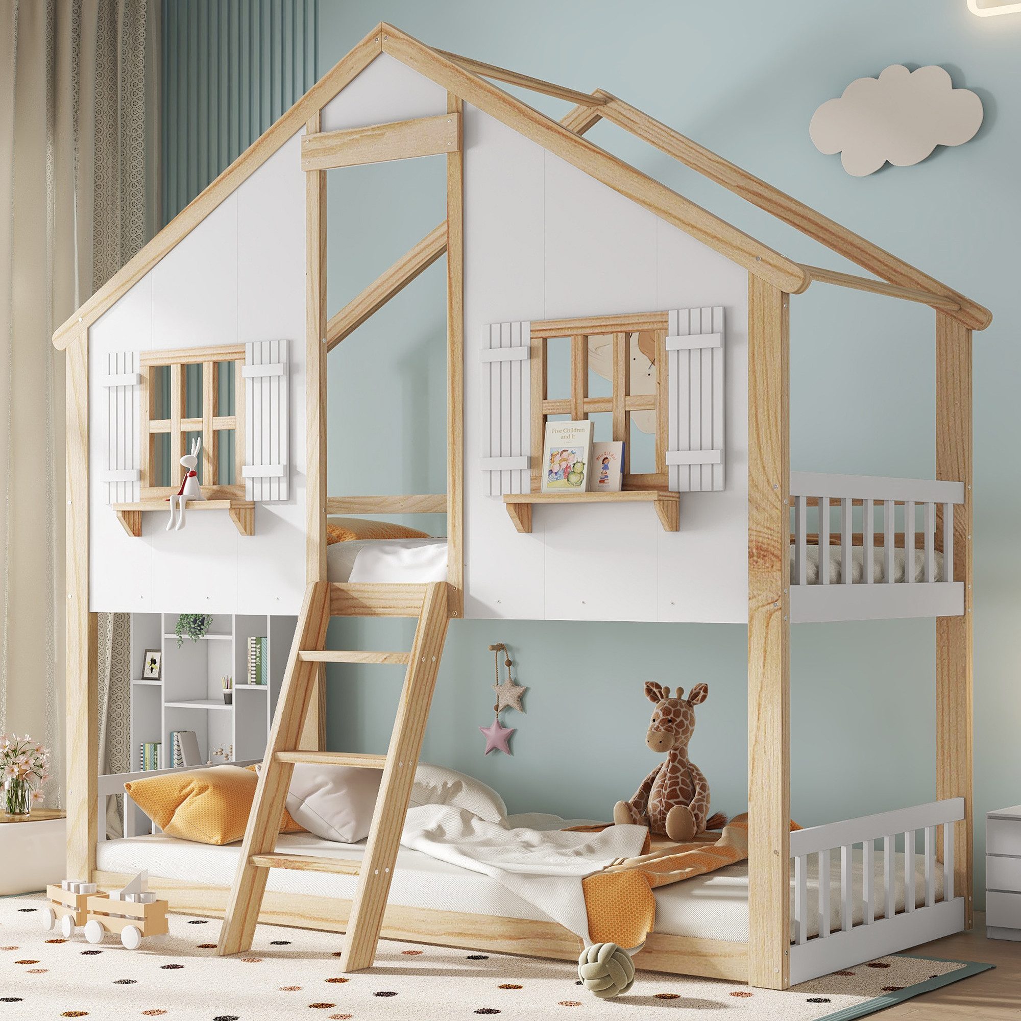 Flieks Etagenbett, Kinderbett Hausbett 90x200cm mit günstig online kaufen