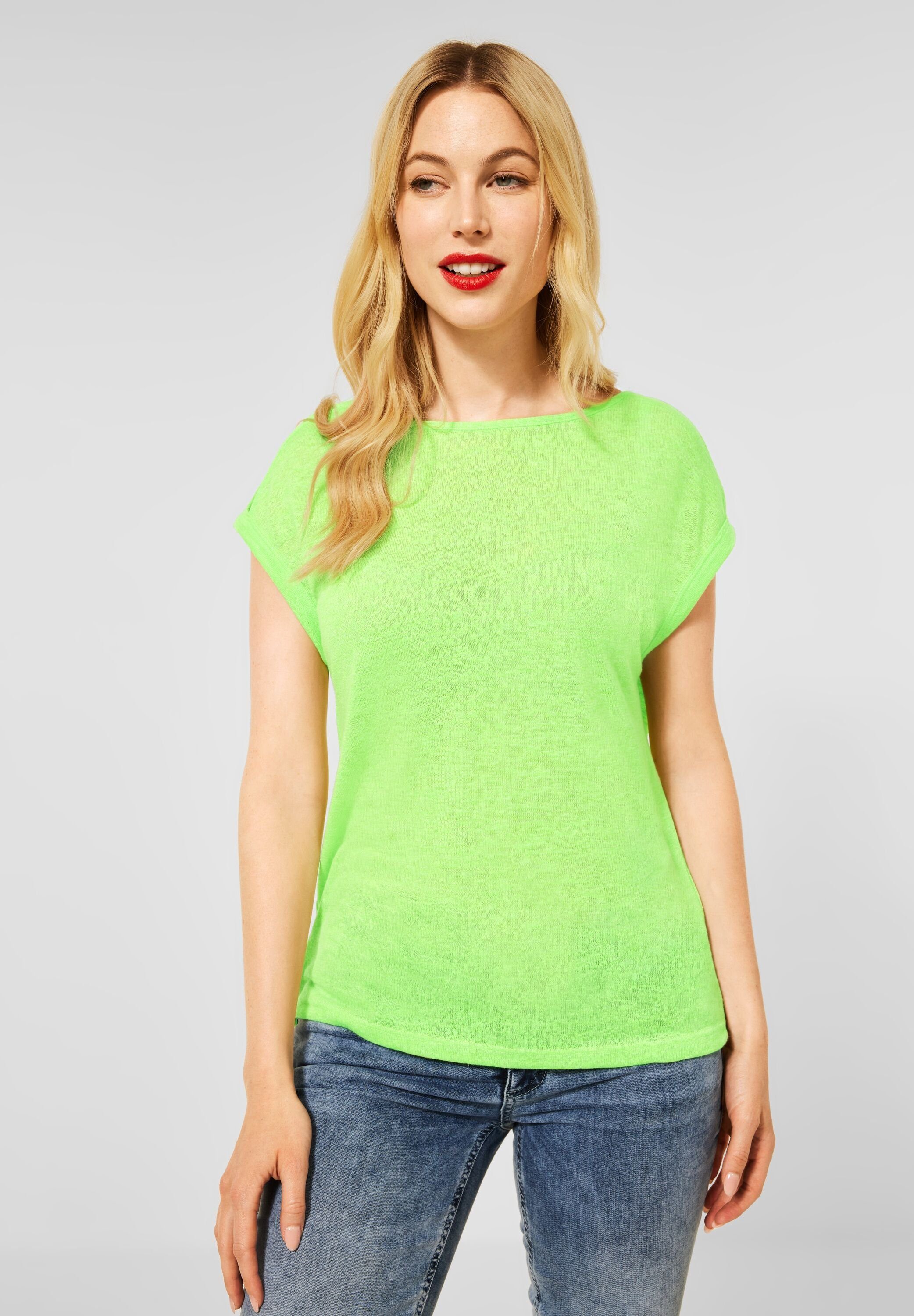 in G ONE T-Shirt T-Shirt Cut-out am (1-tlg) Cut-Out green Peppy Ärmel mit Street One STREET peppy