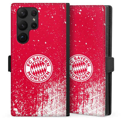 DeinDesign Handyhülle FC Bayern München Offizielles Lizenzprodukt FCB Splatter Rot - FCB, Samsung Galaxy S23 Ultra Hülle Handy Flip Case Wallet Cover