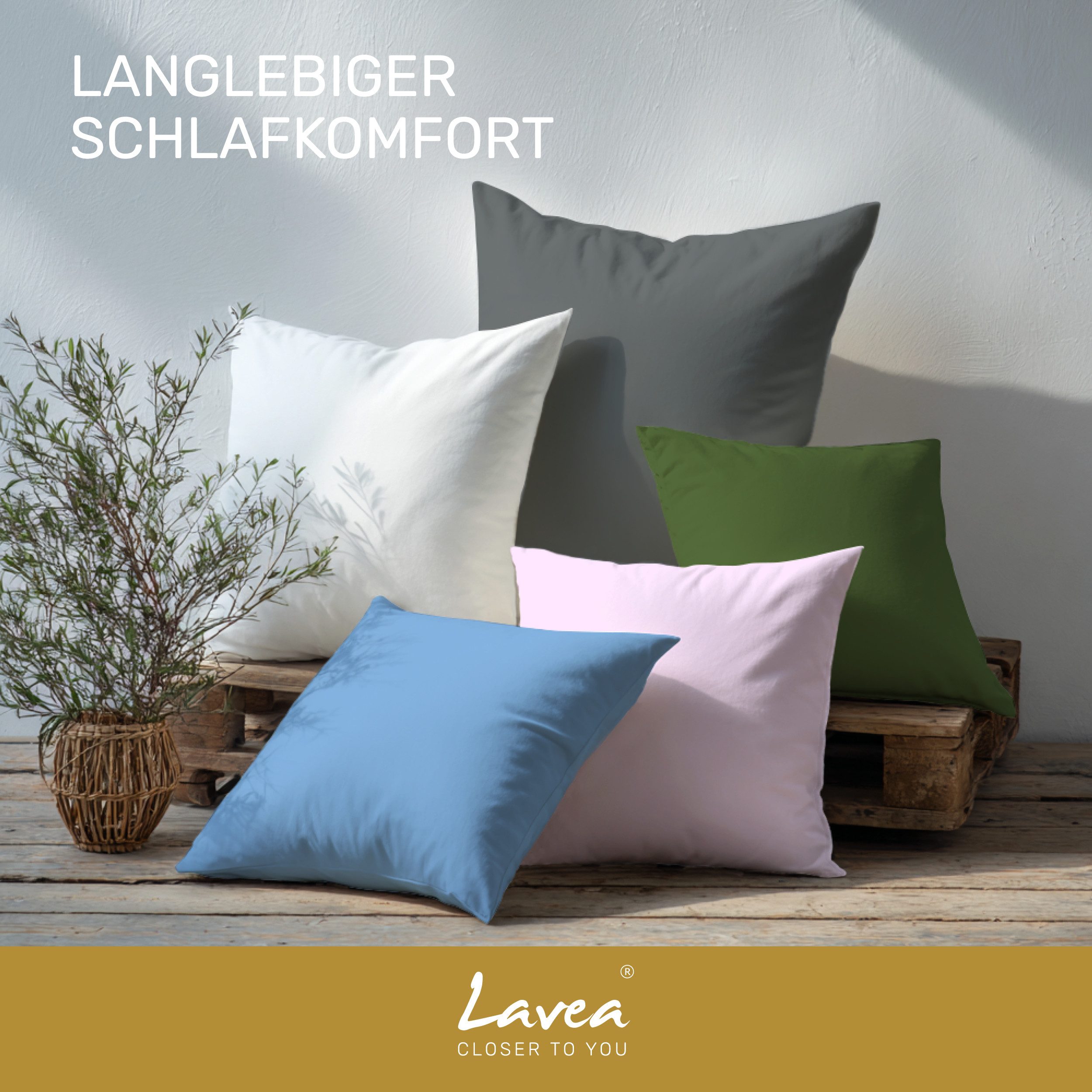 Lavea Kissenbezug 2er Set Kissenhülle Jersey, 100% Baumwolle, Kissenbezüge, (2 Stück), allergikerfreundlich - sicherer YKK-Reißverschluss - waschbar 60°C