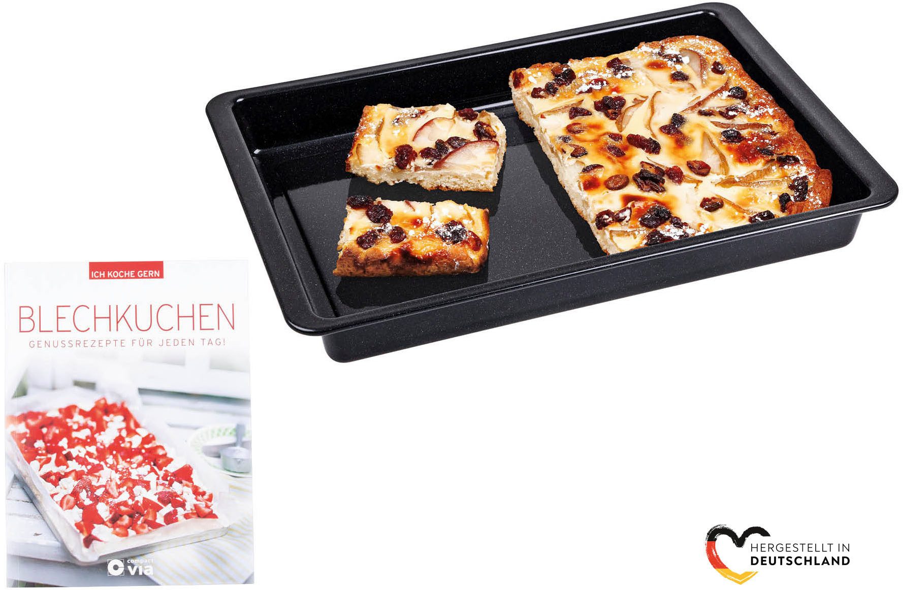 CHG Backblech Emaille - inkl. Backbuch, Emaille, Stahlblech, (Set, 2-St., 1x Backblech + 1x Backbuch), Backbuch mit tollen Rezeptideen, Made in Germany