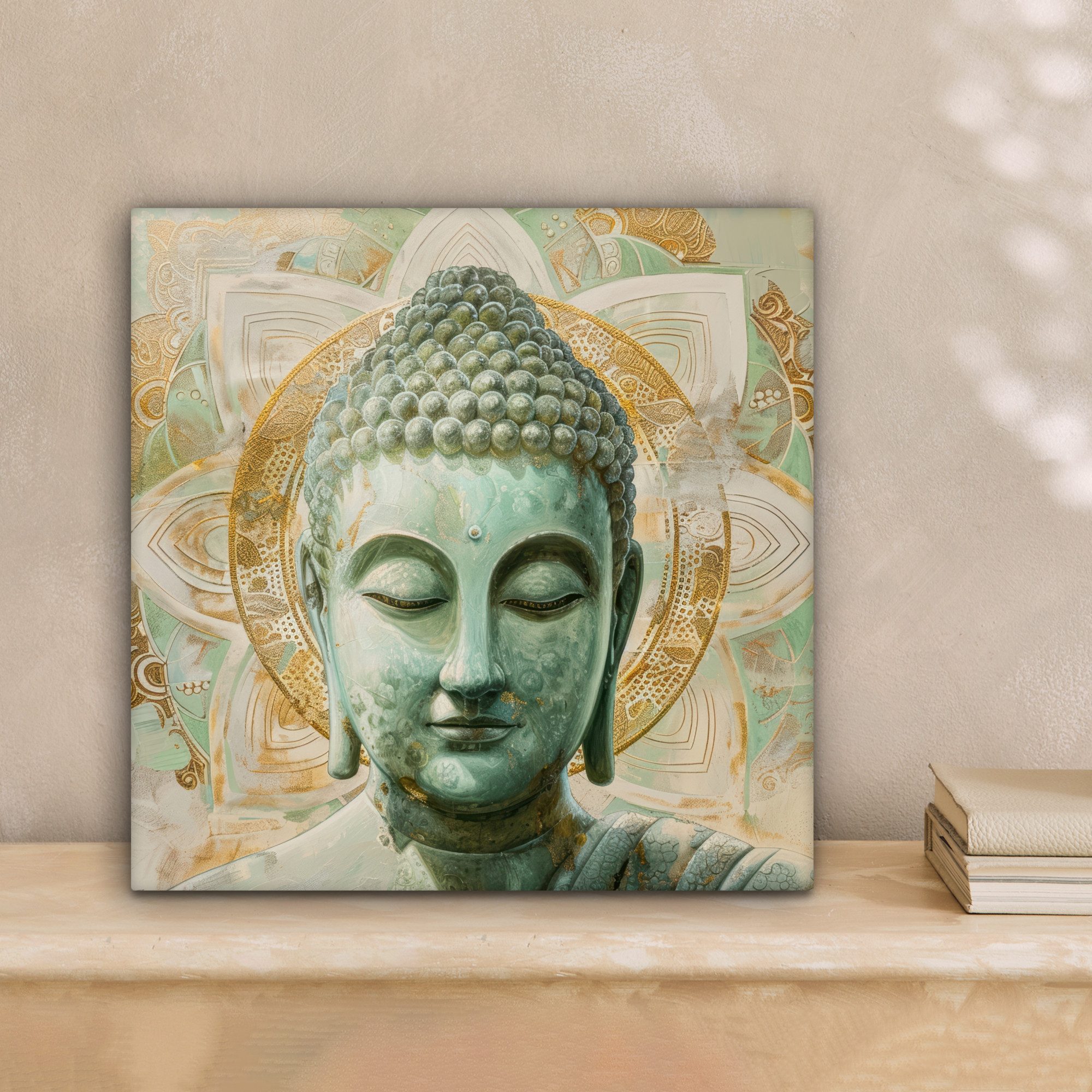 OneMillionCanvasses® Leinwandbild Buddha - Mandala - Modern - Spiritualität, Fotodruck (1 St), Wandbild, Deko Schlafzimmer Wohnzimmer Flur 20x20 cm