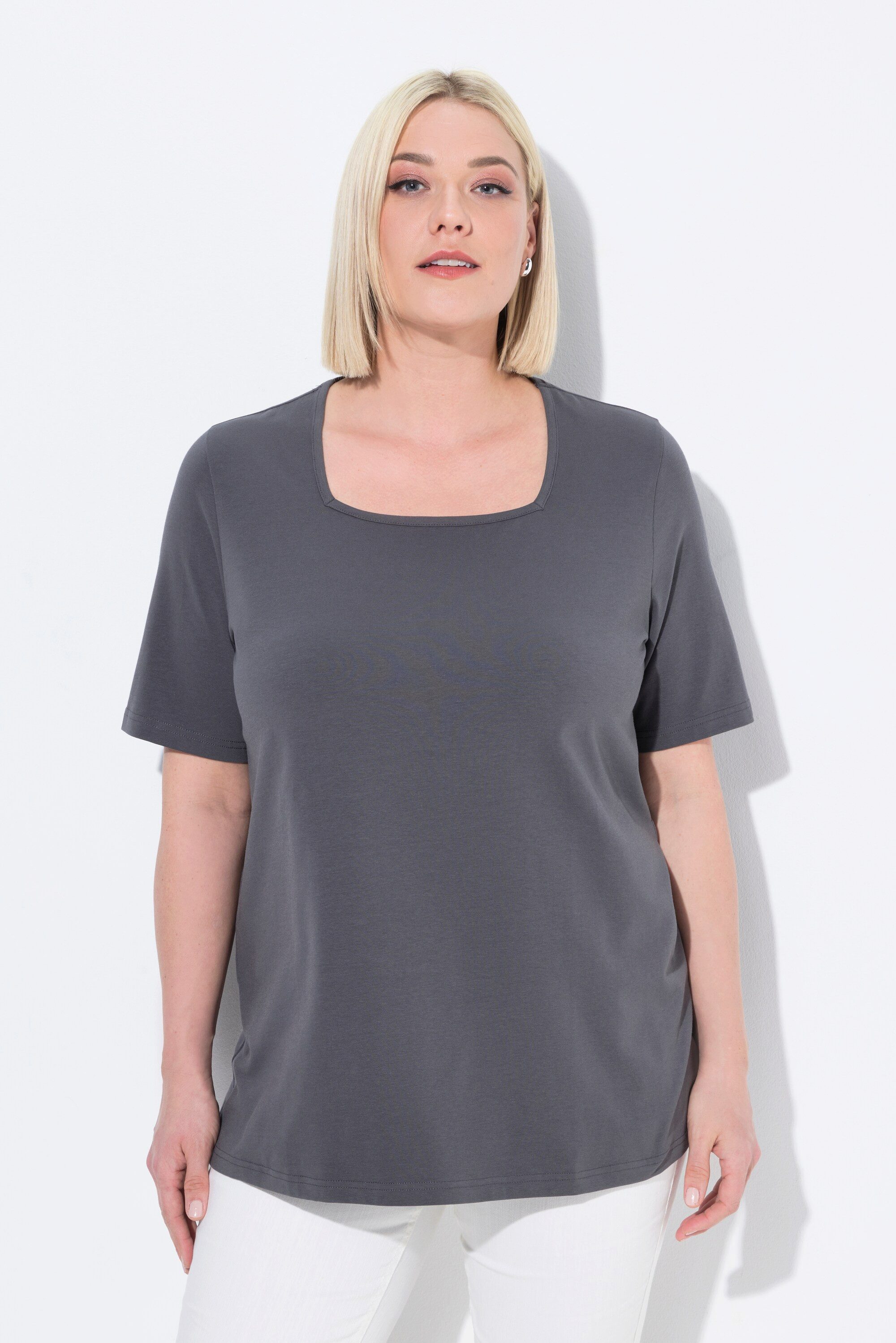 Ulla Popken T-Shirt T-Shirt A-Linie Carré-Ausschnitt günstig online kaufen