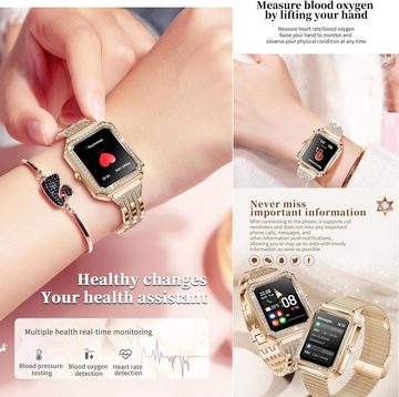 MYSHUN Smartwatch (1,59 Zoll, Android iOS), Damen mit Telefonfunktion Fitnessuhr 123 Sportmodi IP68 Wasserdicht