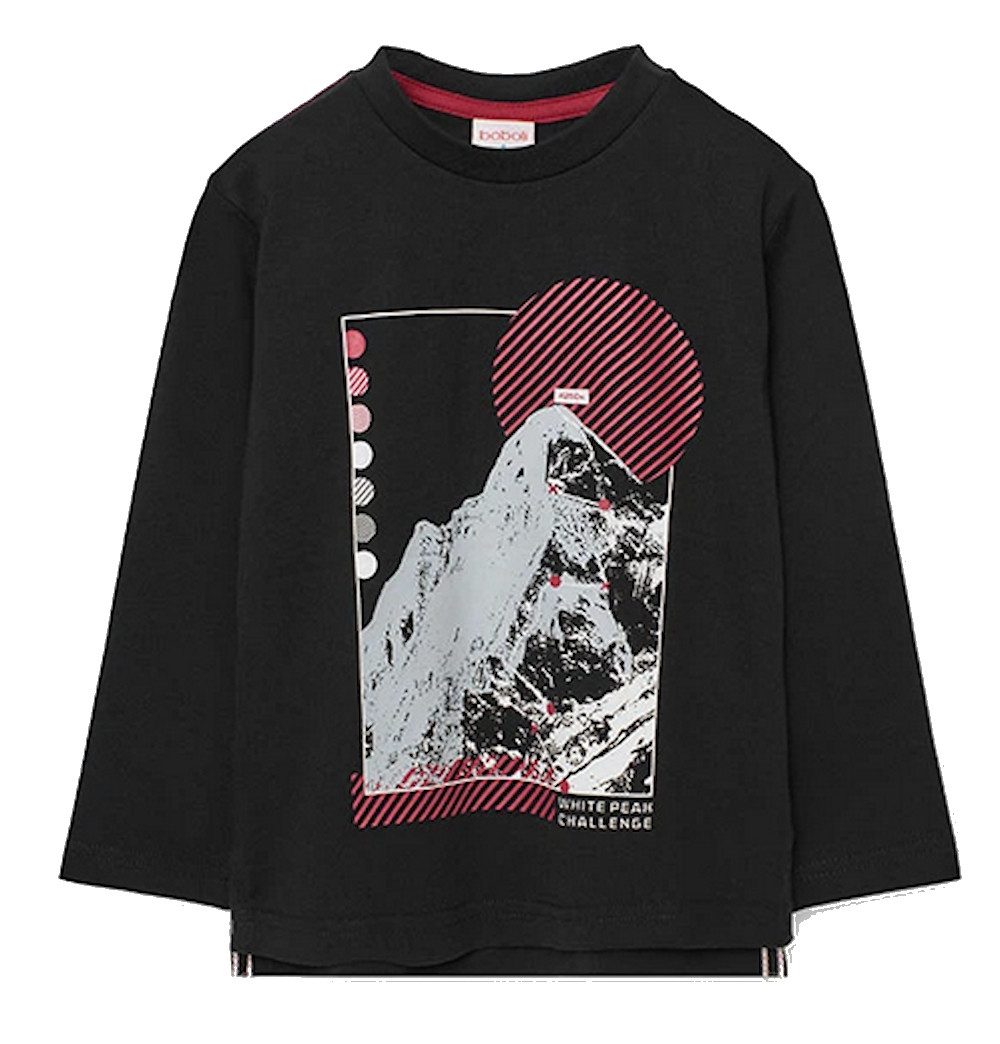 BÒBOLI Langarmshirt BÒBOLI Jungen Langarmshirt T-Shirt Langarm white peak schwarz (1-tlg)
