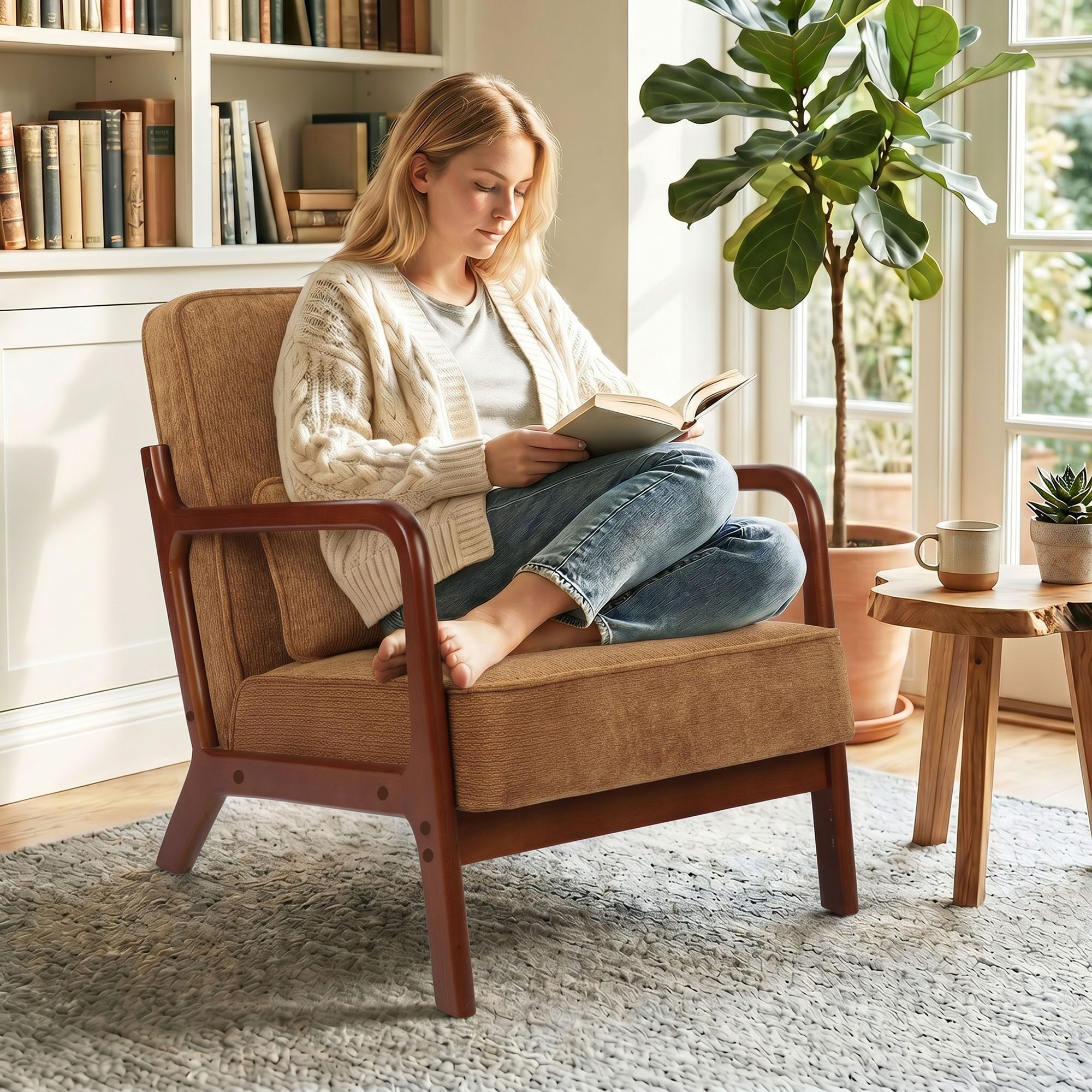 GRAVFORCE Ohrensessel mit Lendenkissen fur Wohnzimmer Chenille-Bezug Grün (1-St), Ergonomischer Sitzkomfort – Bild 5 von 5