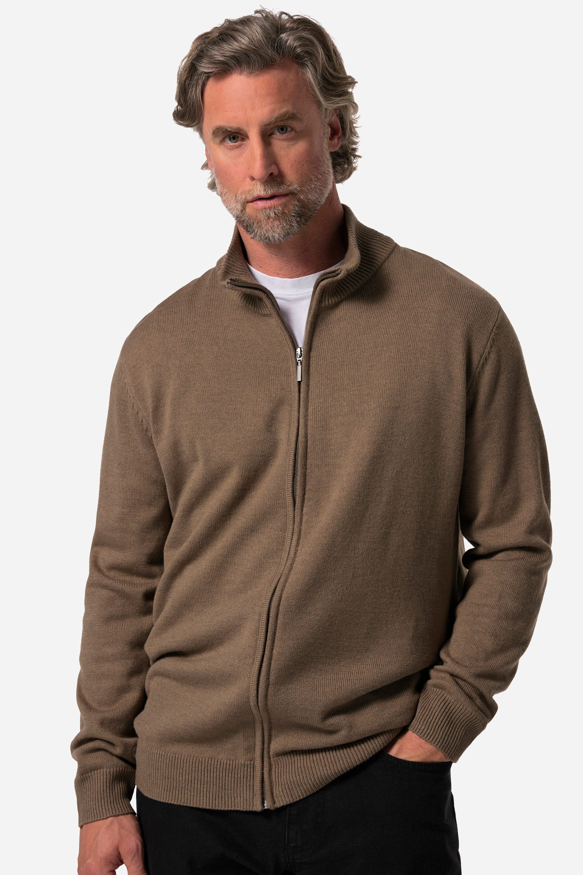 Boston Park Poloshirt Strickjacke Langarm Stehkragen