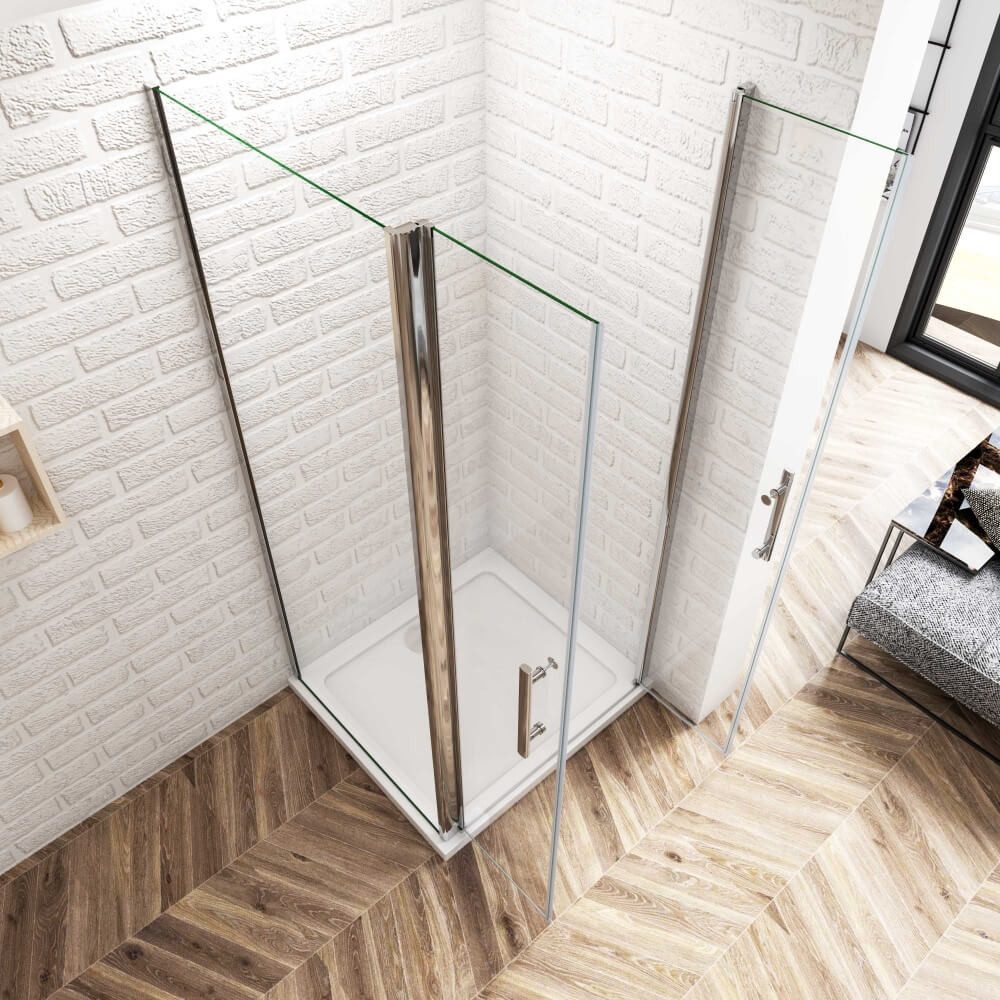 Duschparadies Eckdusche 195cm 6mm ESG Doppel Schwenktür Drehtür Duschabtrennung Eckdusche, BxT: 70x70 cm, Sicherheitsglas, ebenerdiger Einbau möglich – Bild 4 von 5