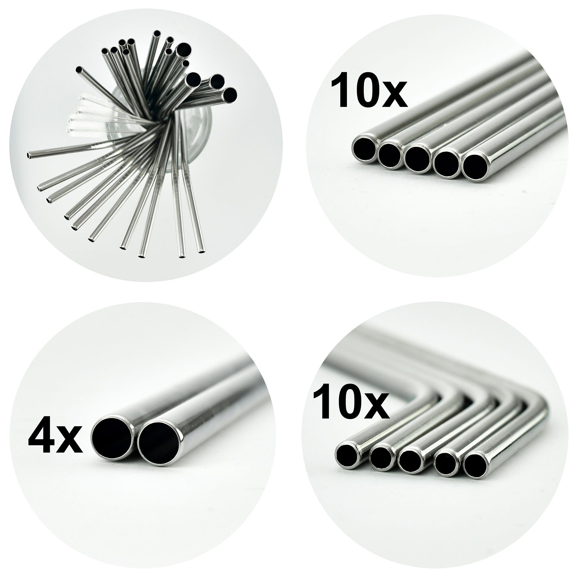 natumo Trinkhalme Edelstahl Strohhalm Set 24 Stück + 4 Bürsten, (26-tlg)