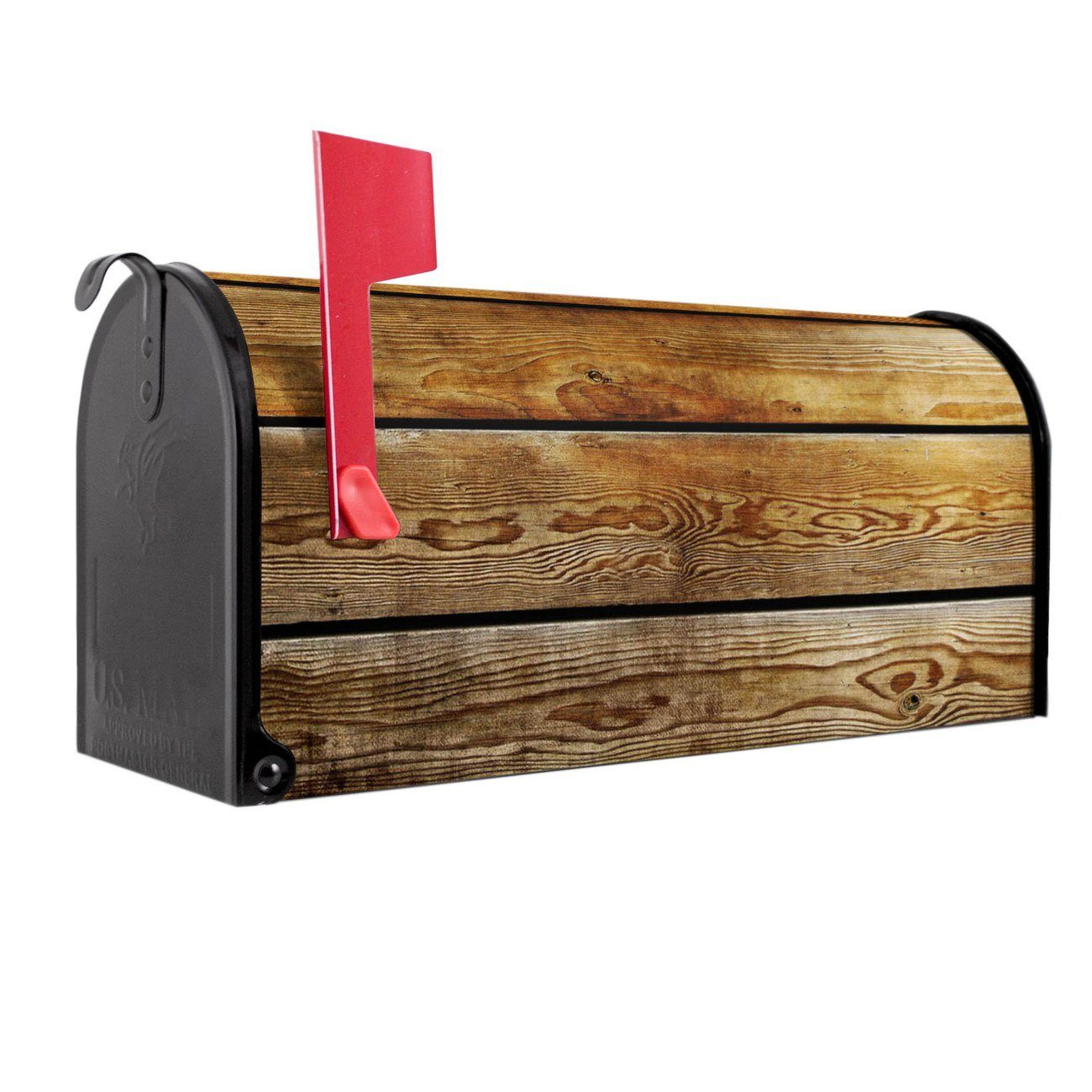 banjado Amerikanischer Briefkasten Mailbox Holzbretter (Amerikanischer Briefkasten, original aus Mississippi USA), 22 x 17 x 51 cm schwarz | Briefkästen
