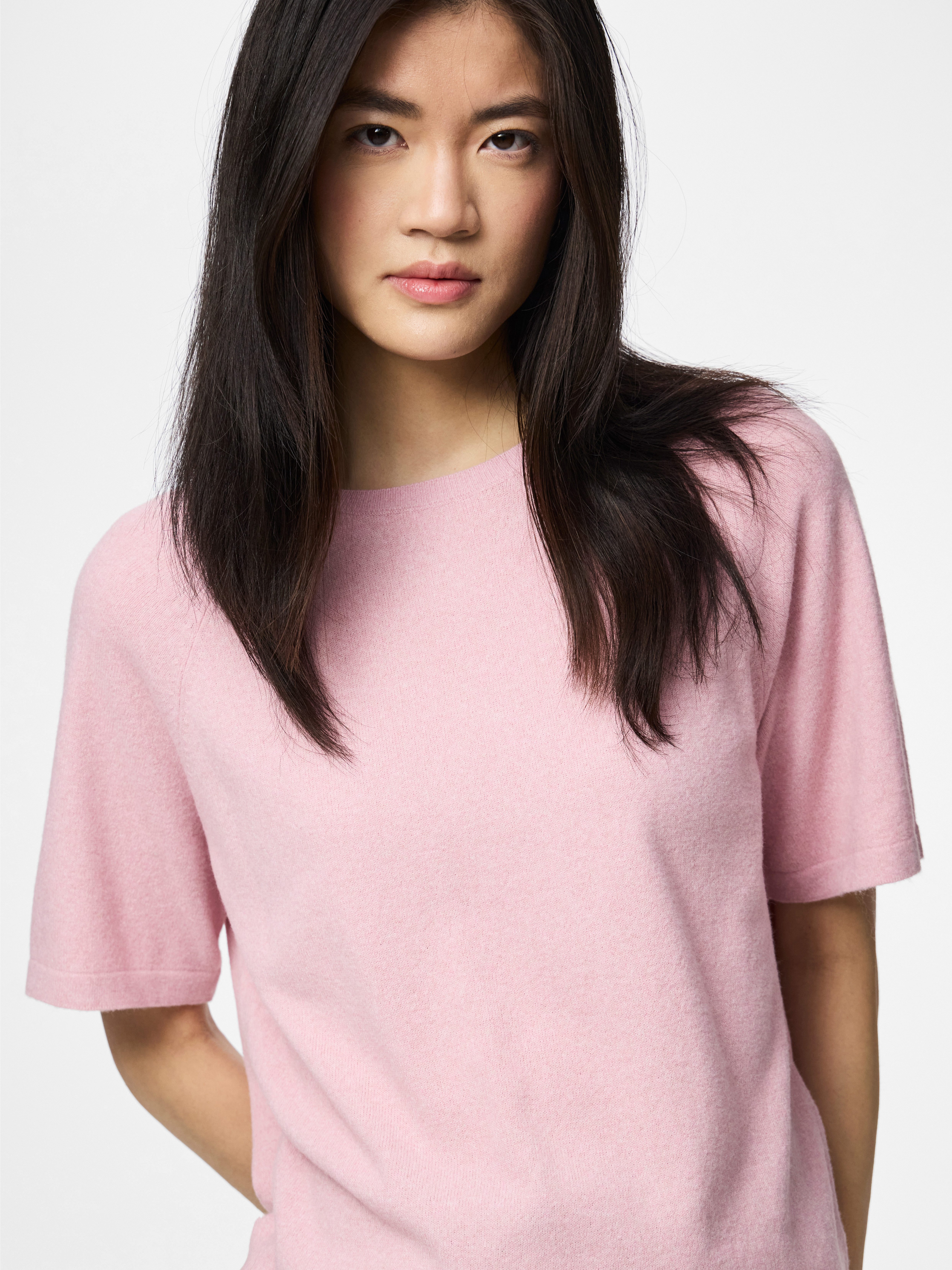 pieces Kurzarmpullover PCBREE SS O-NECK KNIT NOOS BC Materialmix, regular fit