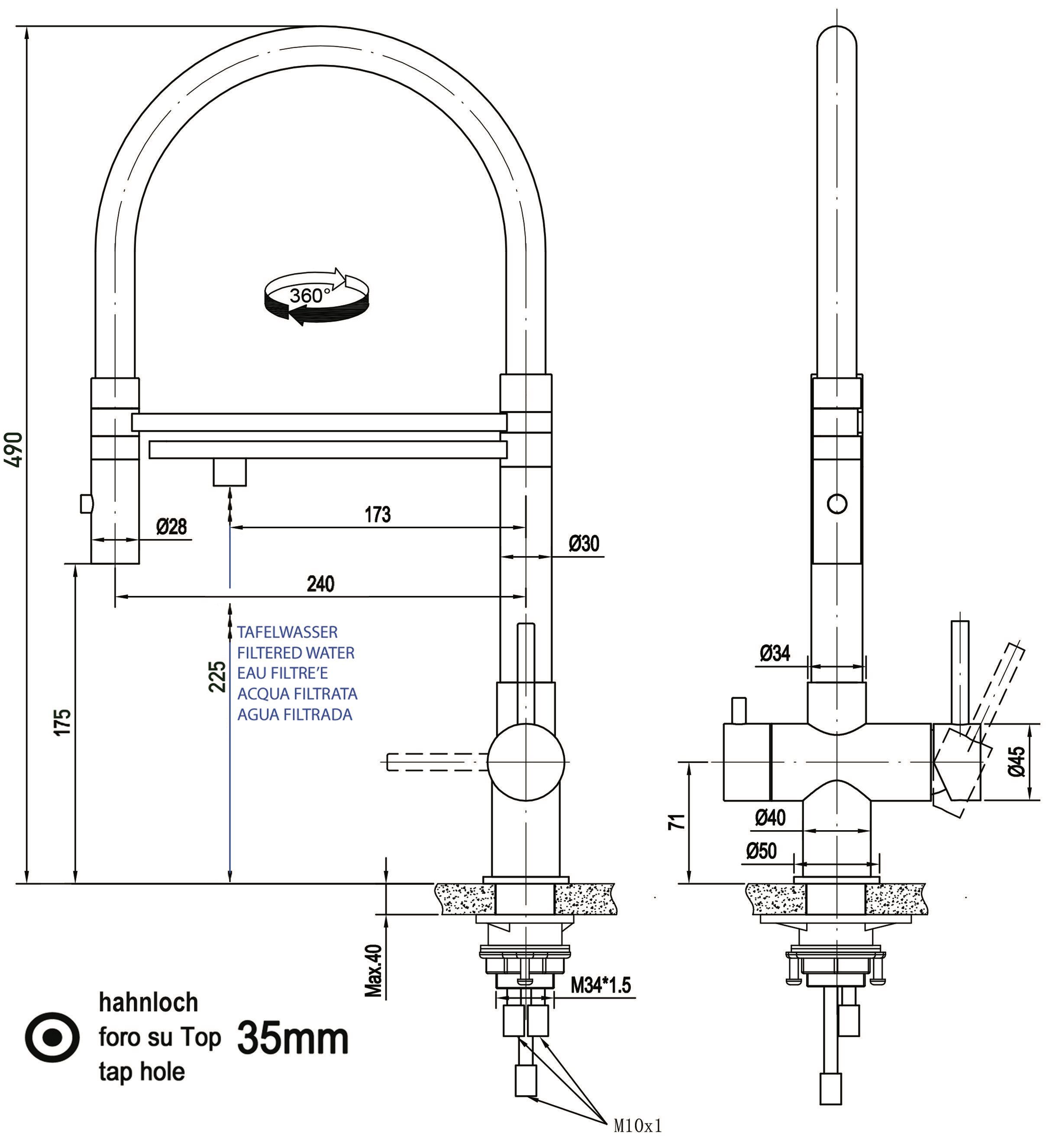 Massiv Brause 3 an Edelstahl Küchenarmatur Wasserfilter mit Boiler Anschluss / und einen NIEDERDRUCK Niederdruck- Wege Orange Edelstahl Gebürstet zum VIZIO 2 einen für Küchenarmatur strahl