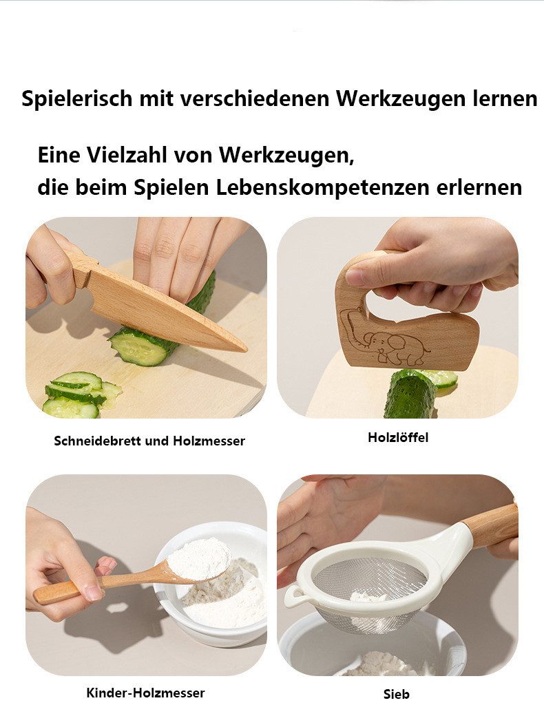 CLTYQ Kinderkochmesser Montessori 10-tlg, Sicherheits Küchenmesser Set für Kinder ab 3 Jahren, Montessori Spielzeug, Kinder Küchenutensilien für Lernen & Spiele – Bild 5 von 5