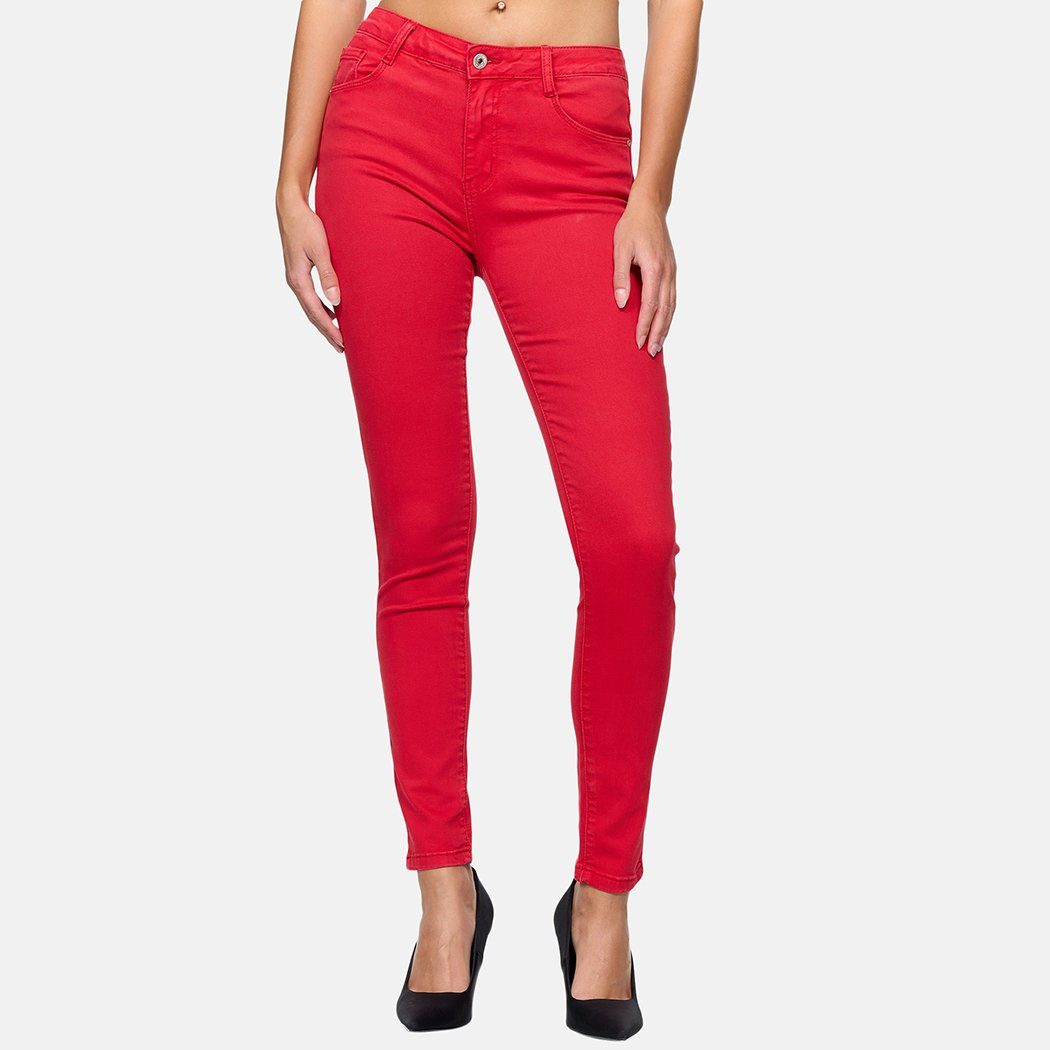 Damen Hose Skinny Elara Elastisch Stretch Elara Jeans (1-tlg) Skinny-fit-Jeans Rot