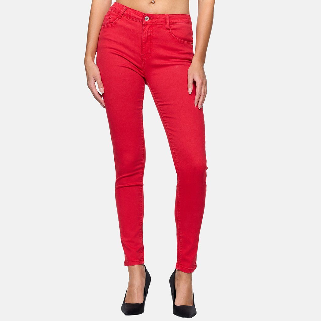 Elara Skinny-fit-Jeans Elara Damen Stretch Hose Skinny Jeans Elastisch (1-tlg) Rot