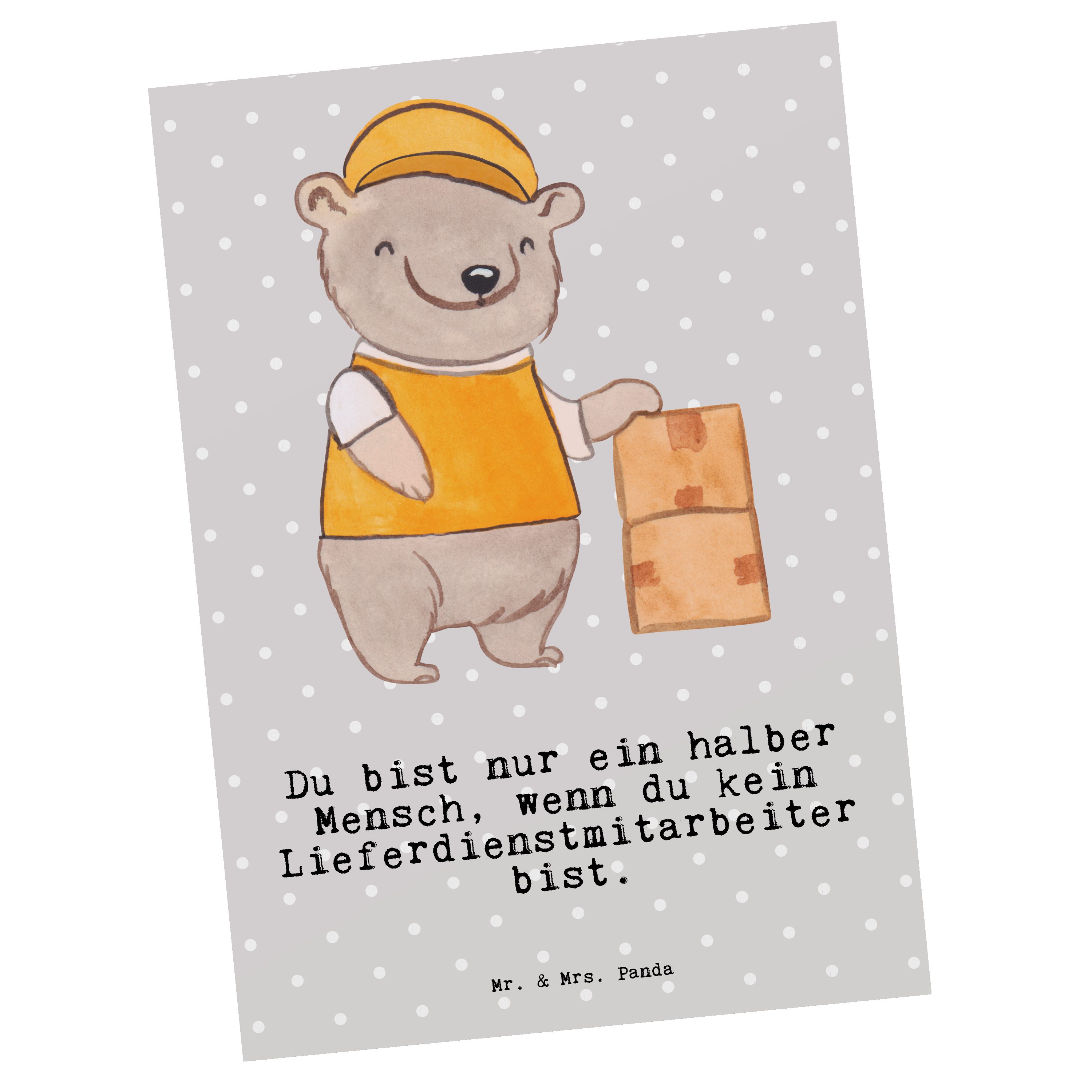 Mr. Geschenk, - Grau Pastell Herz Lieferdienstmitarbeiter & Panda Postkarte - Mrs. mit Geburtsta