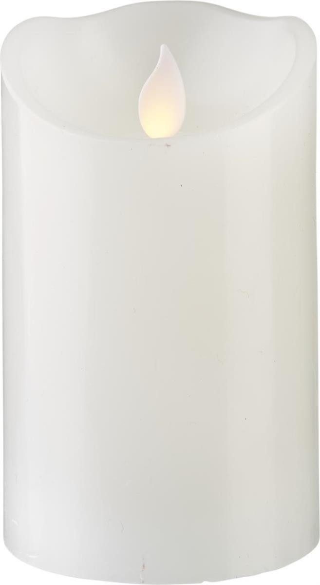 LED-Kerze Stumpenkerze Echtwachs mechanisch bewegte Flamme Timer H: 12,5cm weiß
