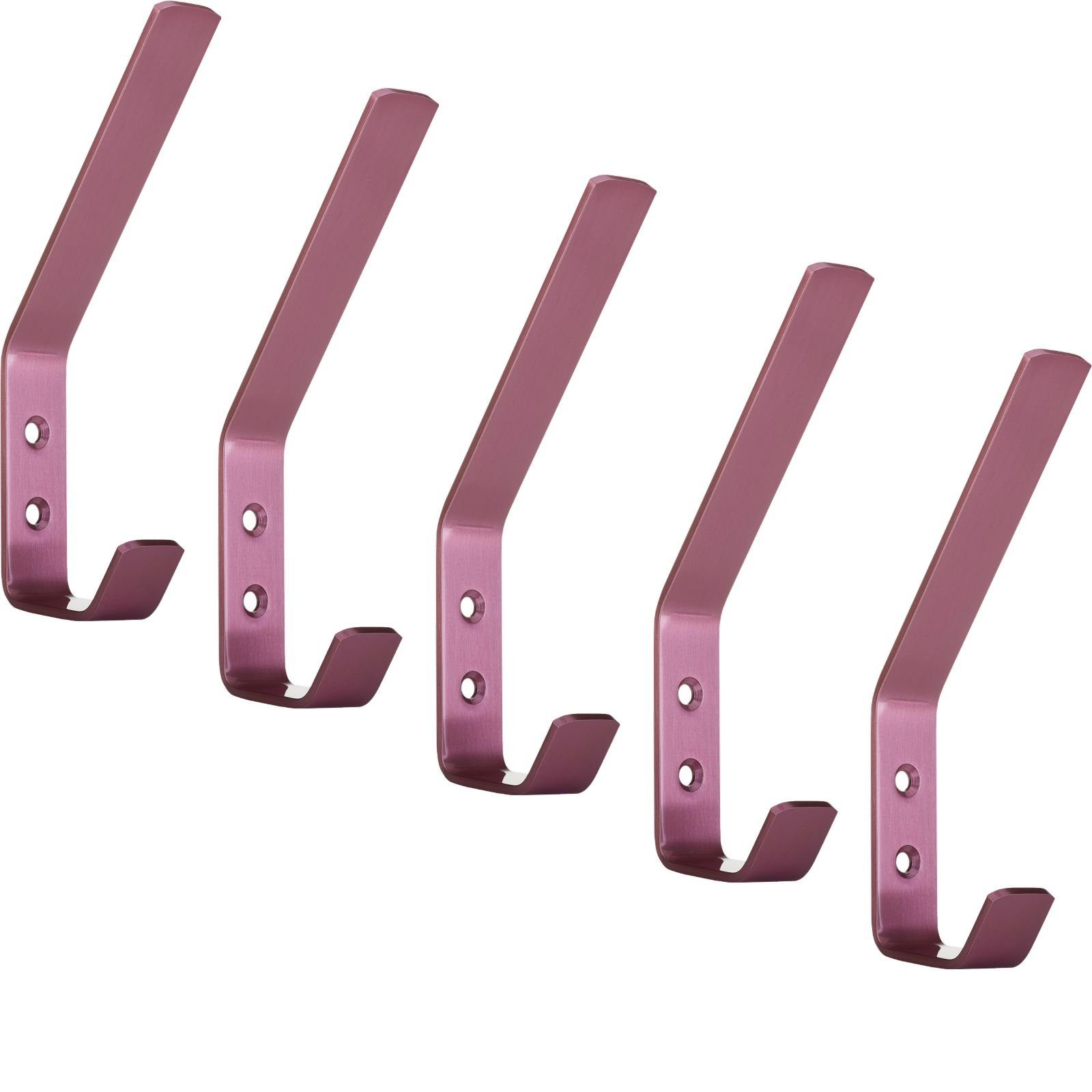 SO-TECH® Kleiderhaken doppelter Wandhaken, Edelstahl, 142 x 20 x 45 mm, (5-St), großer Jackenhaken mit abgerundeten Kanten pink