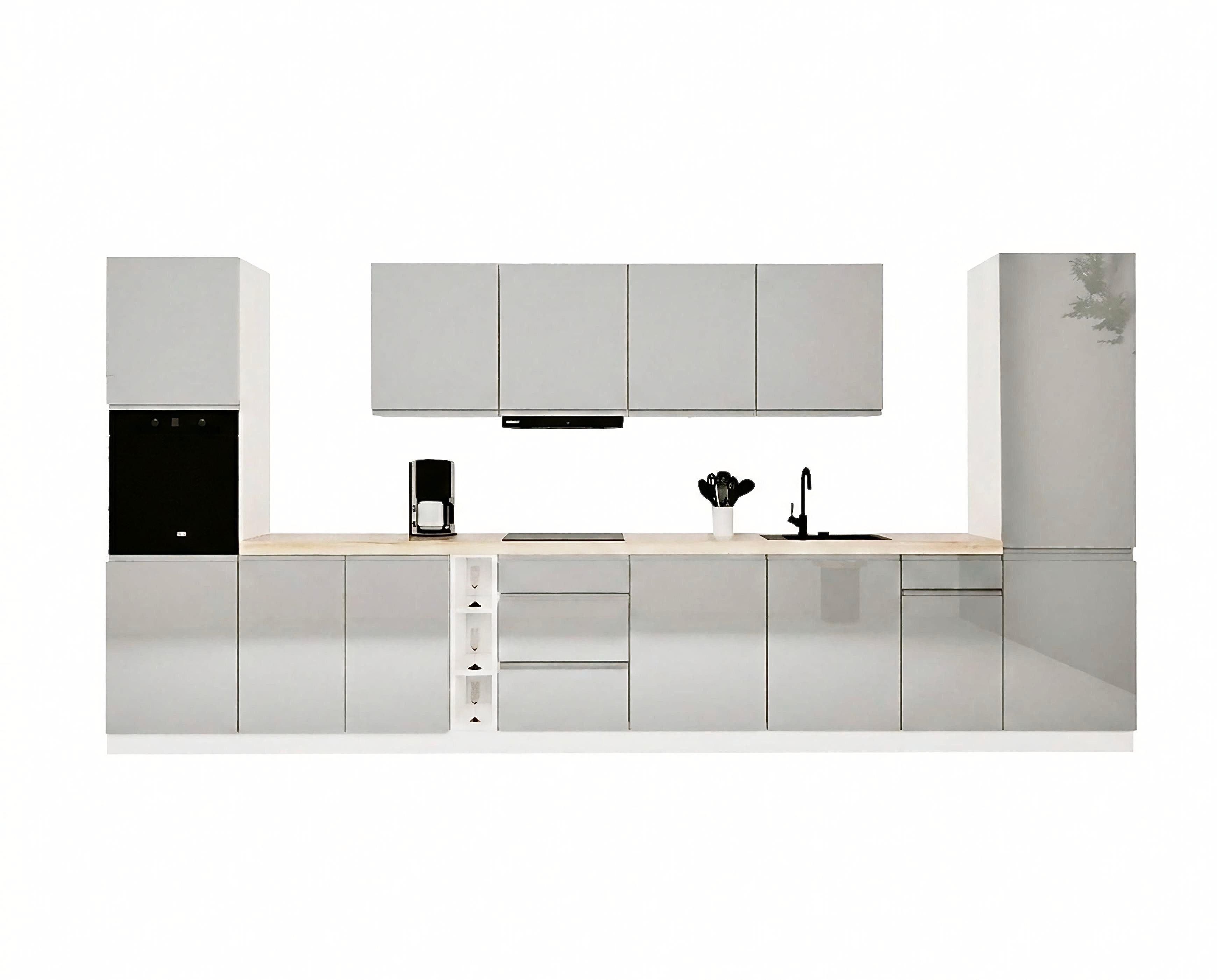 ROYAL24_MARKT Küchenzeile - KA23-M440 - Aspen Grau / Weiß Hochglanz, (Komplett Set), Feinste Qualität - Modern - Zeitlos
