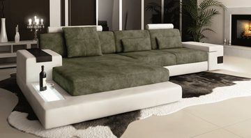 BULLHOFF Ecksofa Wohnlandschaft Ecksofa Leder/Stoff Designsofa L-Form Eckcouch LED Sofa Couch XXL Ottomane weiß grau »HAMBURG III« von BULLHOFF, made in Europe, das "ORIGINAL"