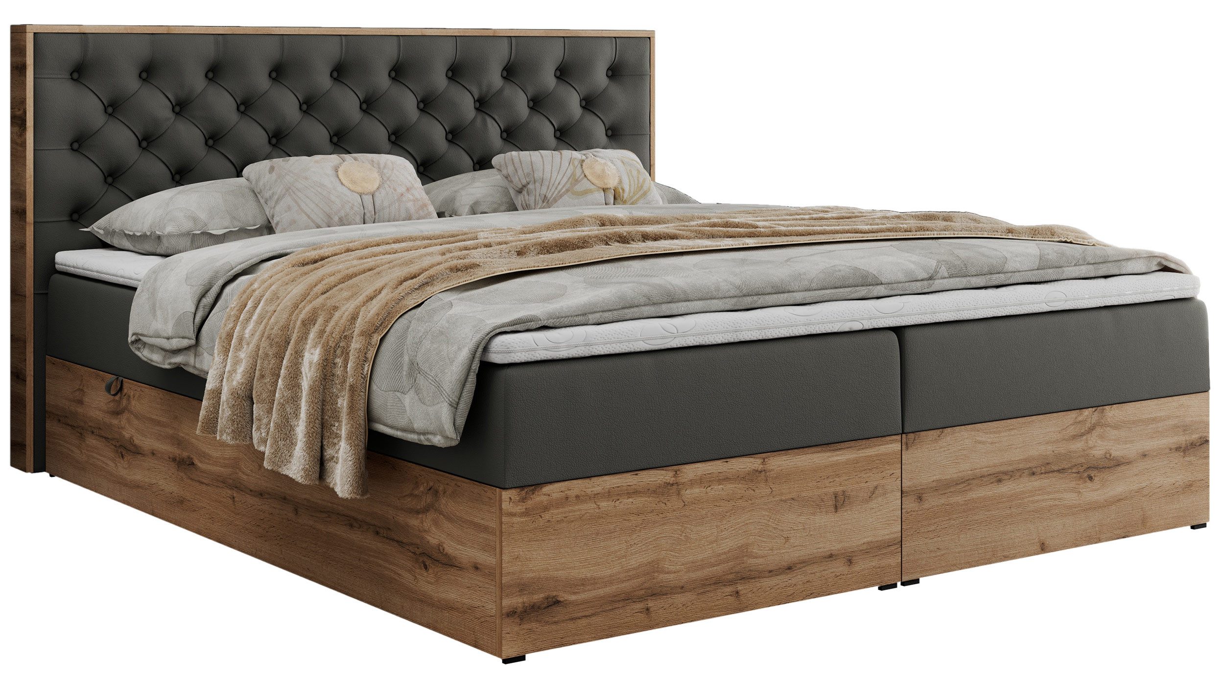 MKS MÖBEL Boxspringbett ALBERO 3 (Packung, Set, Topper T25/Visco, T30-Schaum, Stauraum, Zwei Bettkästen, Matratzen), Multipocket-Matratze, Doppelbett, mit Möbelplatten, mit Kopfstütze