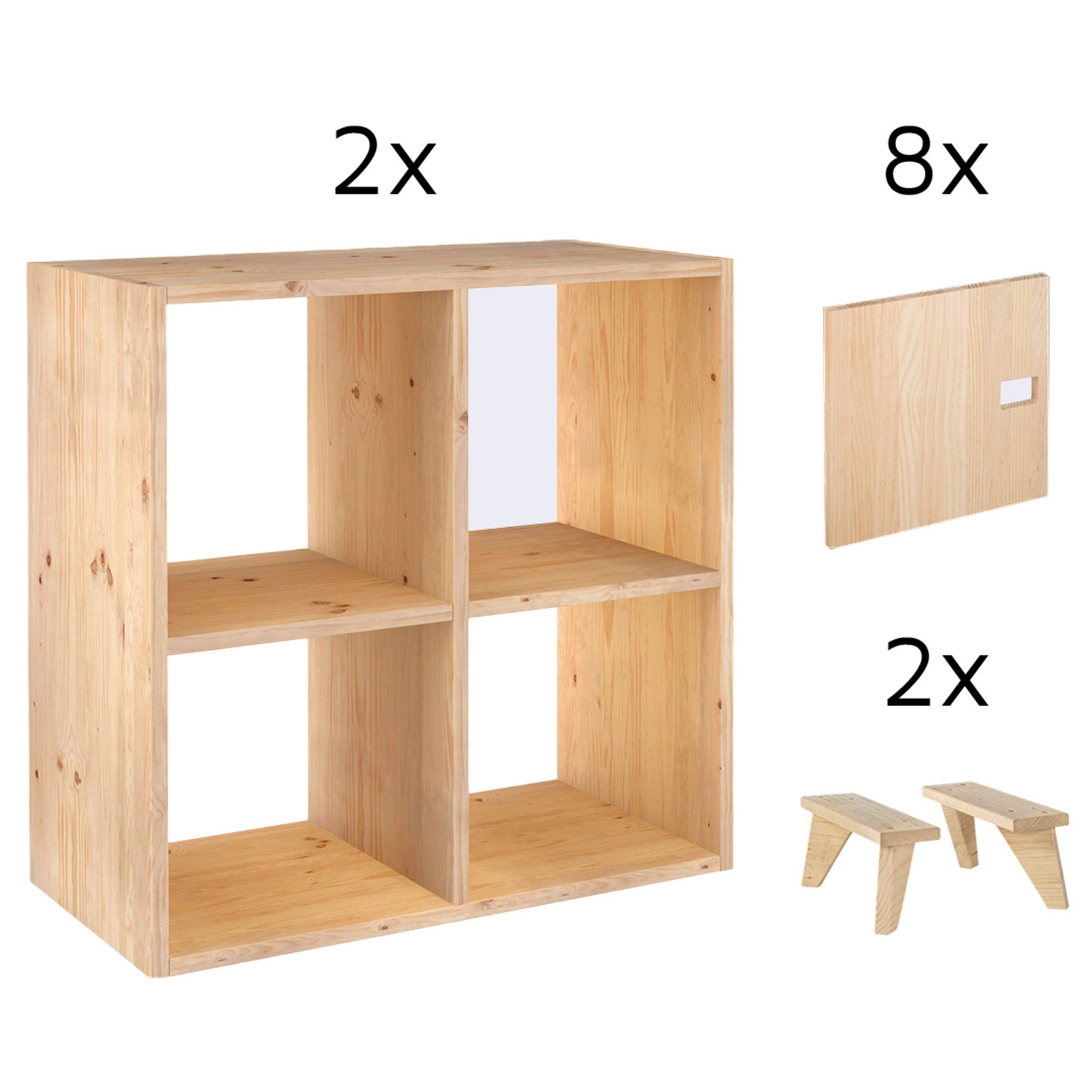 Astigarraga Kit Line Standregal Dinamic Regal-Set "Raumwunder"; Würfelregal; Vollholz, mit 8 Fächern auf zwei Regale aufgeteilt