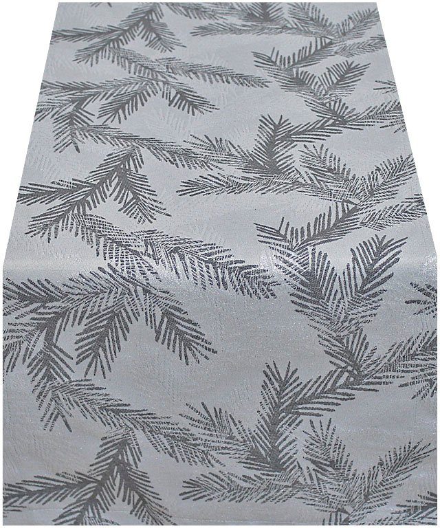 HOMECOLLECTION - grau, Motiv Tischläufer Winterzeit Rami, HOSSNER mit weihnachtlichem silberfarben (1-tlg), Weihnachtsdeko,
