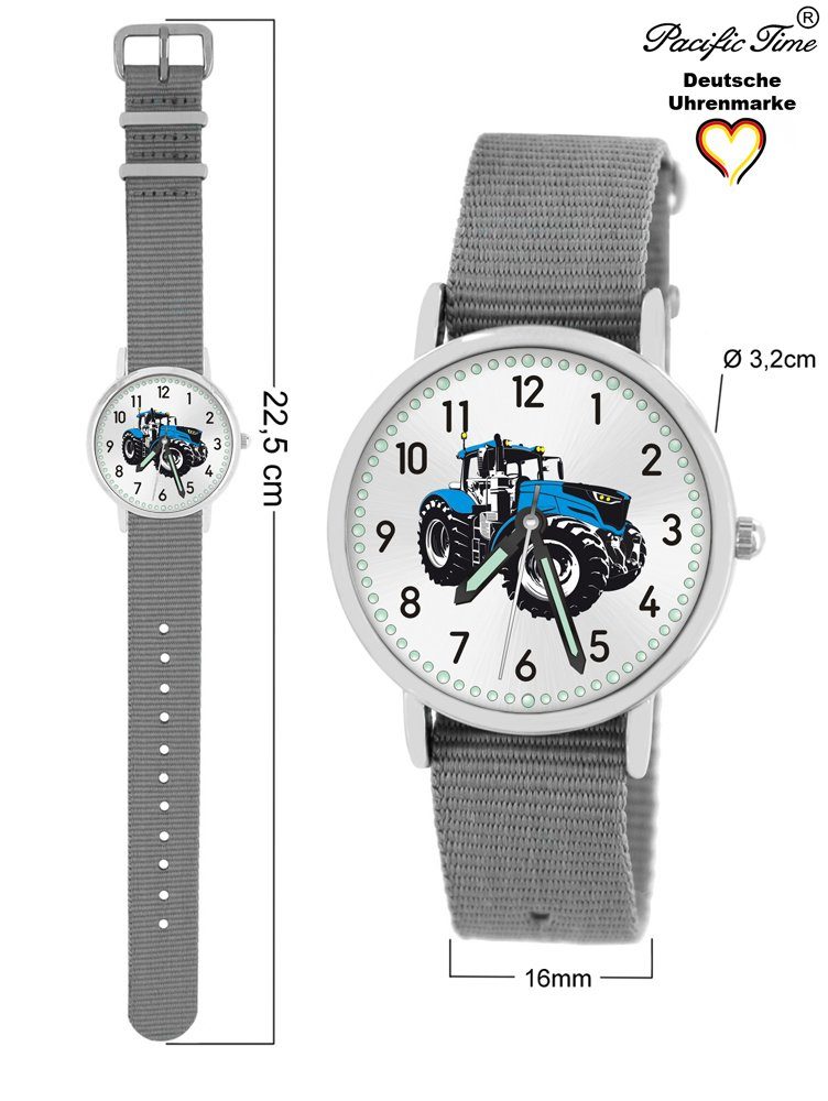 Wechselarmband, Time Versand grau und Design - Armbanduhr Match blau Kinder Mix Pacific Traktor Gratis Quarzuhr
