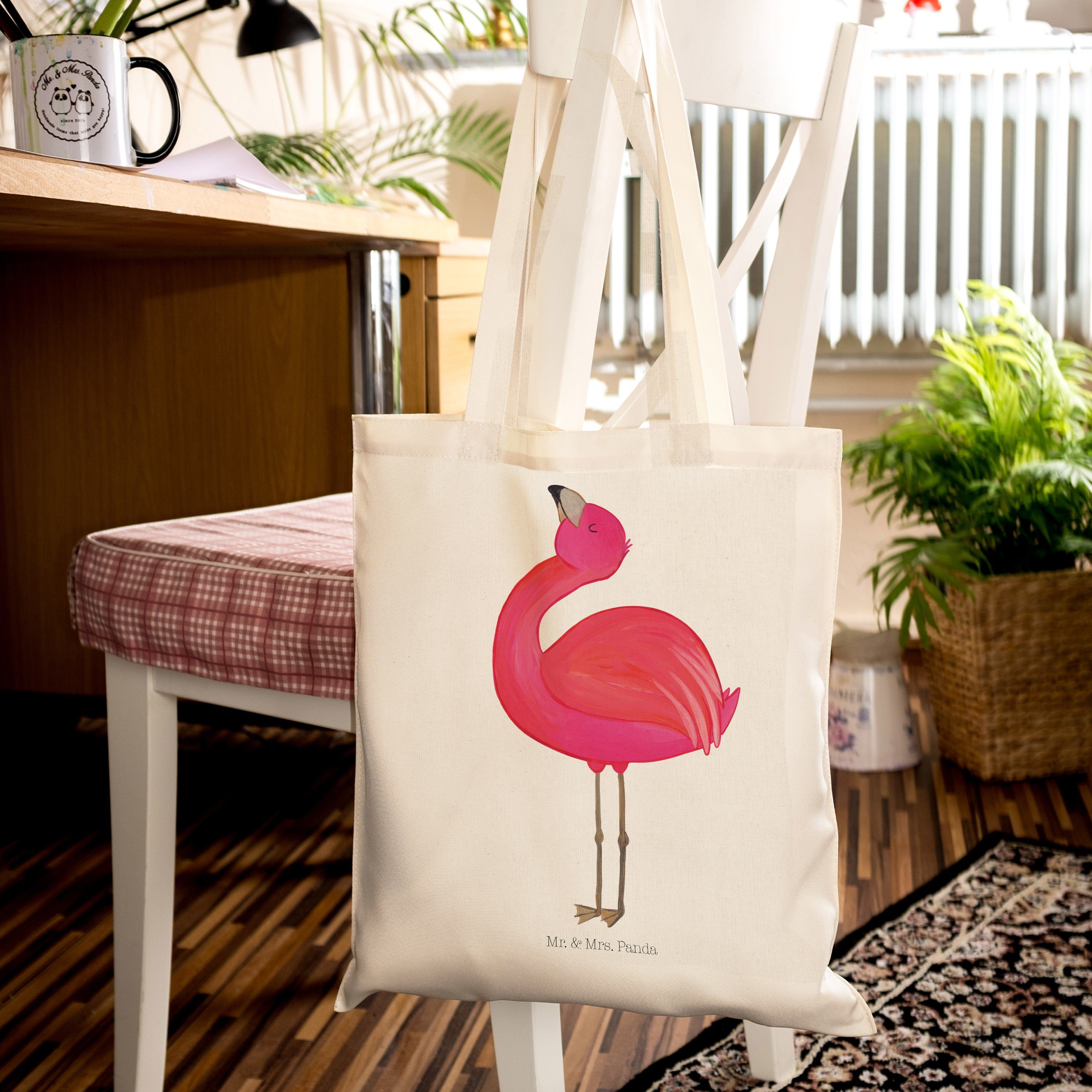 Panda Mrs. Transparent Mr. Schwester, Tochter, - Geschenk, stolz Tragetasche Flamingo (1-tlg) - Selbstli &