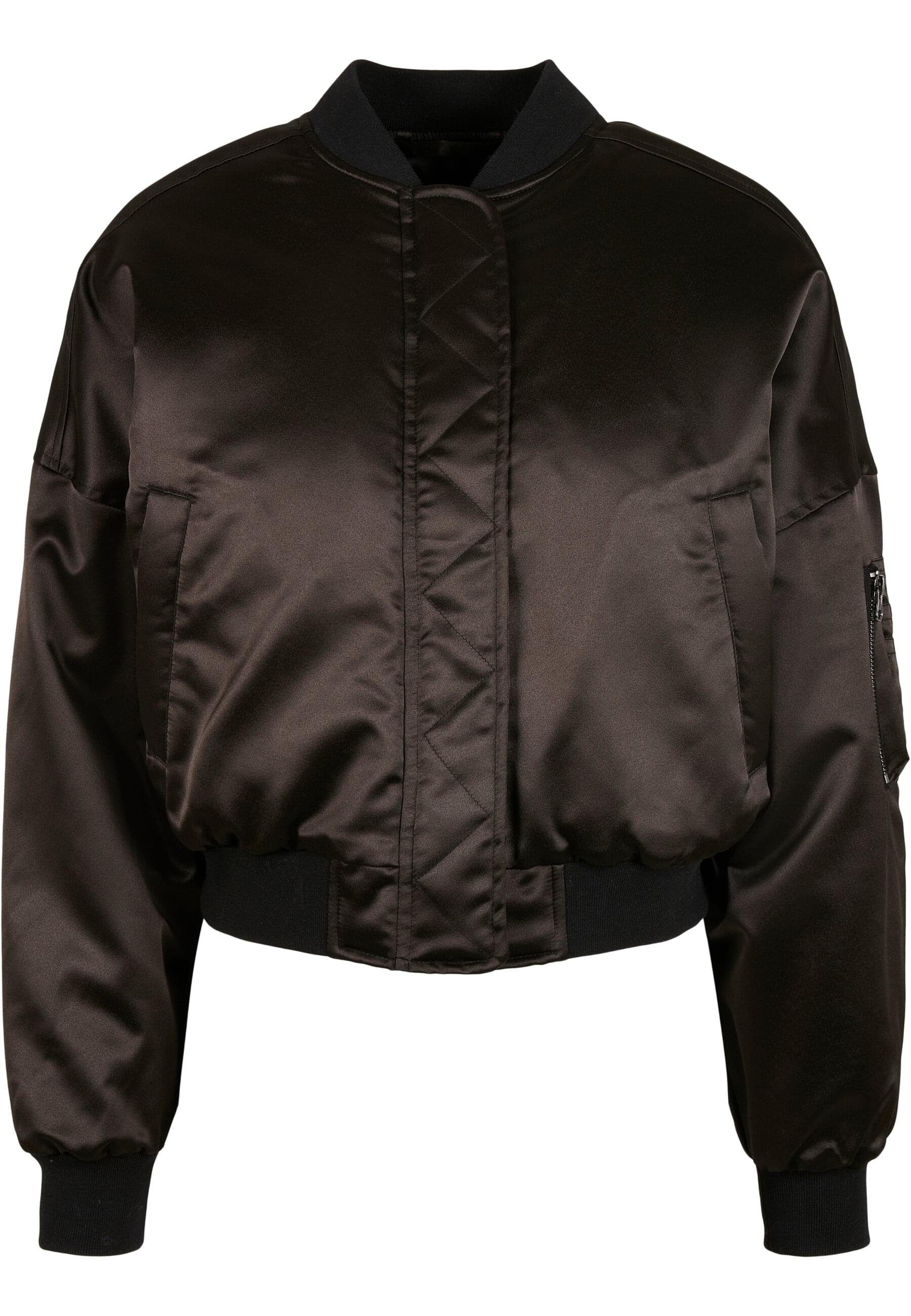 URBAN CLASSICS Oversized Bomber black Damen Short Ladies (1-St) Jacket Satin Bomberjacke