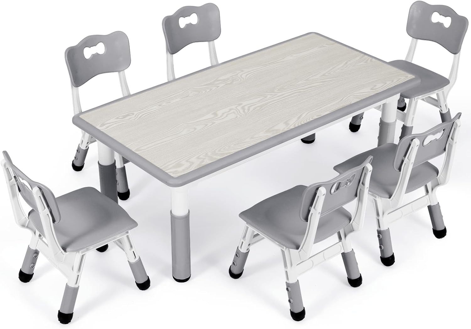 TLGREEN Kindertisch mit 6 Stühlen, Kindertischgruppe Höhenverstellbar, Kinder Tisch Stuhl Set