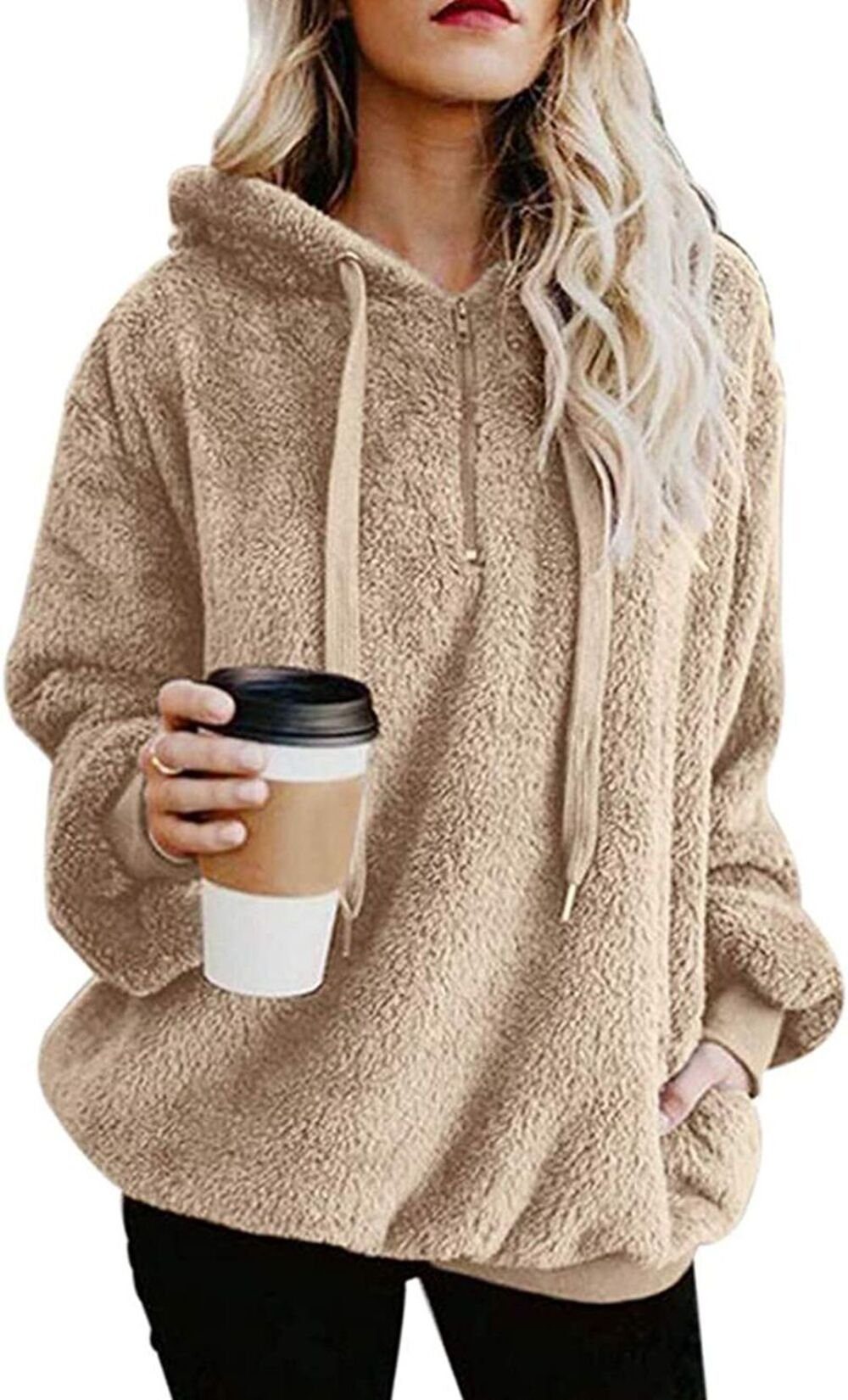 Mmgoqqt Kapuzensweatjacke »Pullover Damen Fleece Sweatshirt Teddy Plüsch  Hoodie mit Reißverschluss und Pocke (2XL)«