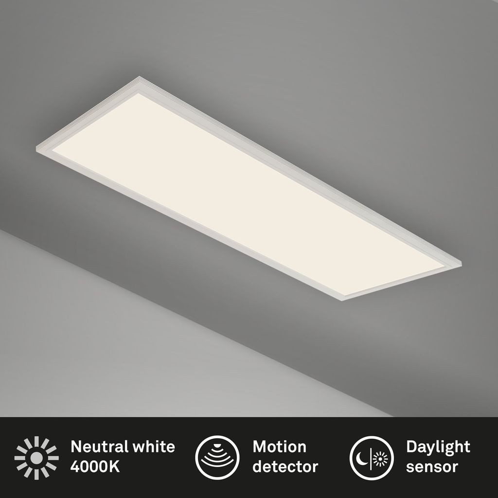 Briloner Leuchten LED Deckenleuchte 7189-016, Leuchtdauer einstellbar, LED fest integriert, 4000K, Deckenlampe, 119,5x29,5x6,5cm, Weiß, 38W, Wohnzimmer, Schlafzimmer