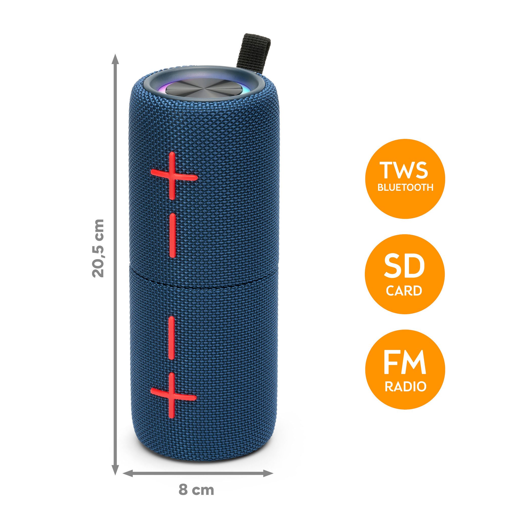 TZS FIRST AUSTRIA 2-in-1 Magnetisch, TWS, IPX5 spritzwassergeschützt, 2x5W RMS Bluetooth-Lautsprecher 2.0 Stereo (2x Monolautsprecher zu Stereo koppelbar) (Bluetooth, 10 W, FM-Radio, AUX-IN,10m Reichweit, USB-C, microSD, 1200mAh Akku)