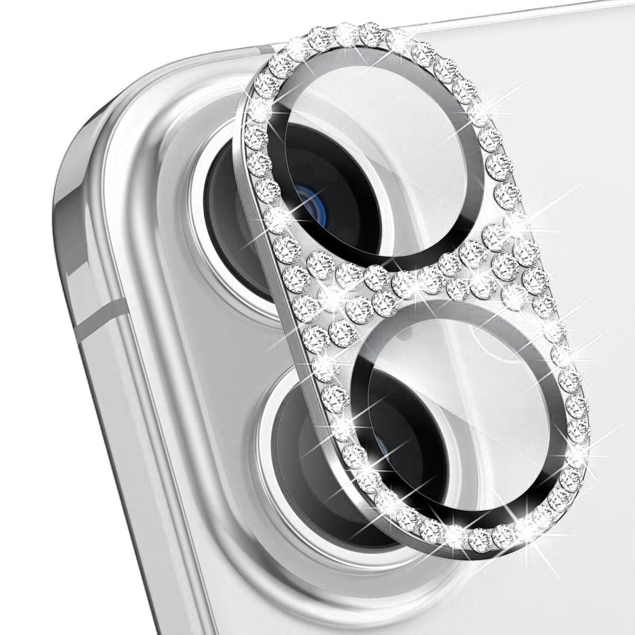 Wigento Handyhülle Für Apple iPhone 17 Kamera Diamant Design Schutzglas Metall Silber, Aluminiumlegierung, hohe Lichtdurchlässigkeit, Anti-Fingerprint