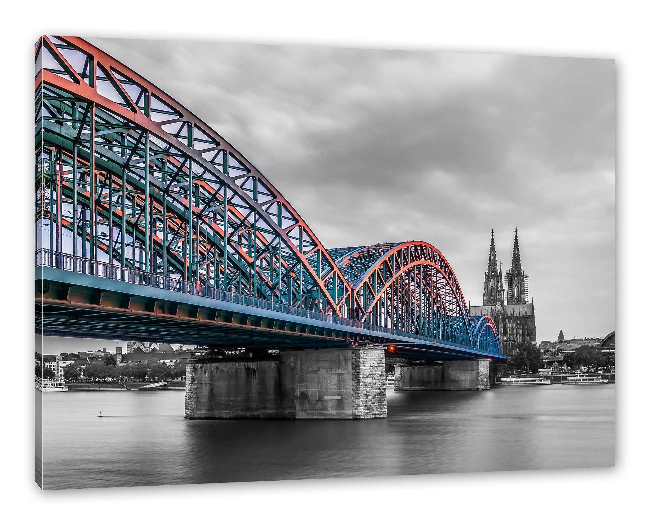 inkl. Pixxprint Dom, Kölner Leinwandbild St), Kölner fertig (1 Zackenaufhänger Dom Brücke Brücke Leinwandbild bespannt,