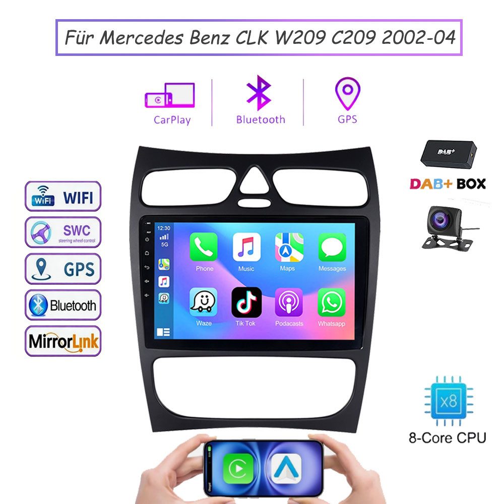 A-Sure 4+64G 8Core Android 15 Navi GPS FM AM Für Mercedes Benz CLK W209 C209 Autoradio (Digitalradio (DAB), FM, AM, 1280*800 IPS Screen/8-Core CPU)