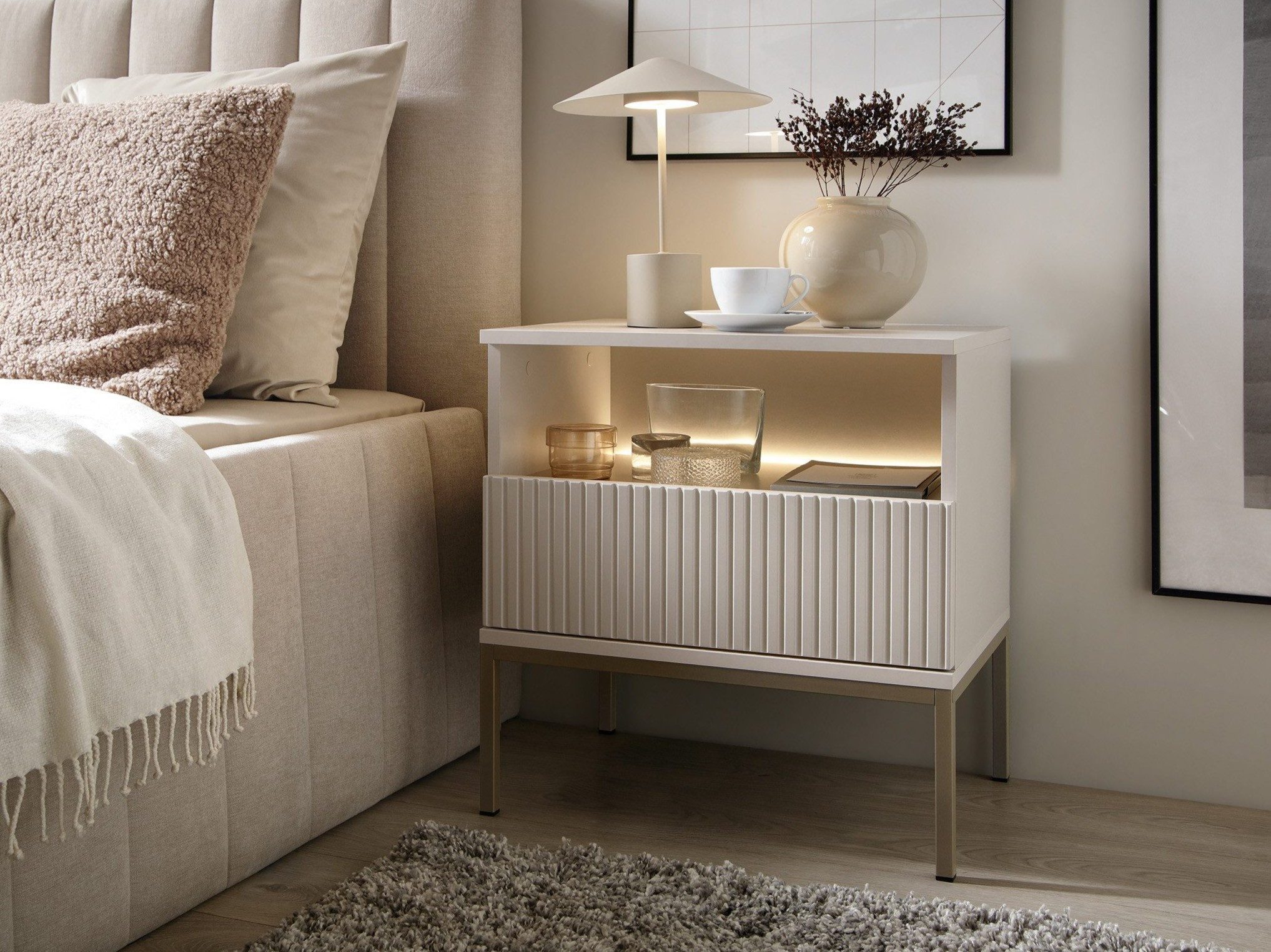 MOEBLO Nachttisch Sentino S54 LED (Nachttisch 2er Set mit gefrästen Fronten günstig online kaufen