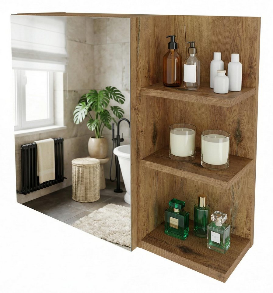 TREND WERK Spiegelschrank Badezimmer mit Ablage & Stauraum (59×16×50 cm Hängender Badezimmerschrank zur Wandmontage mit Regal) – modern & pflegeleicht