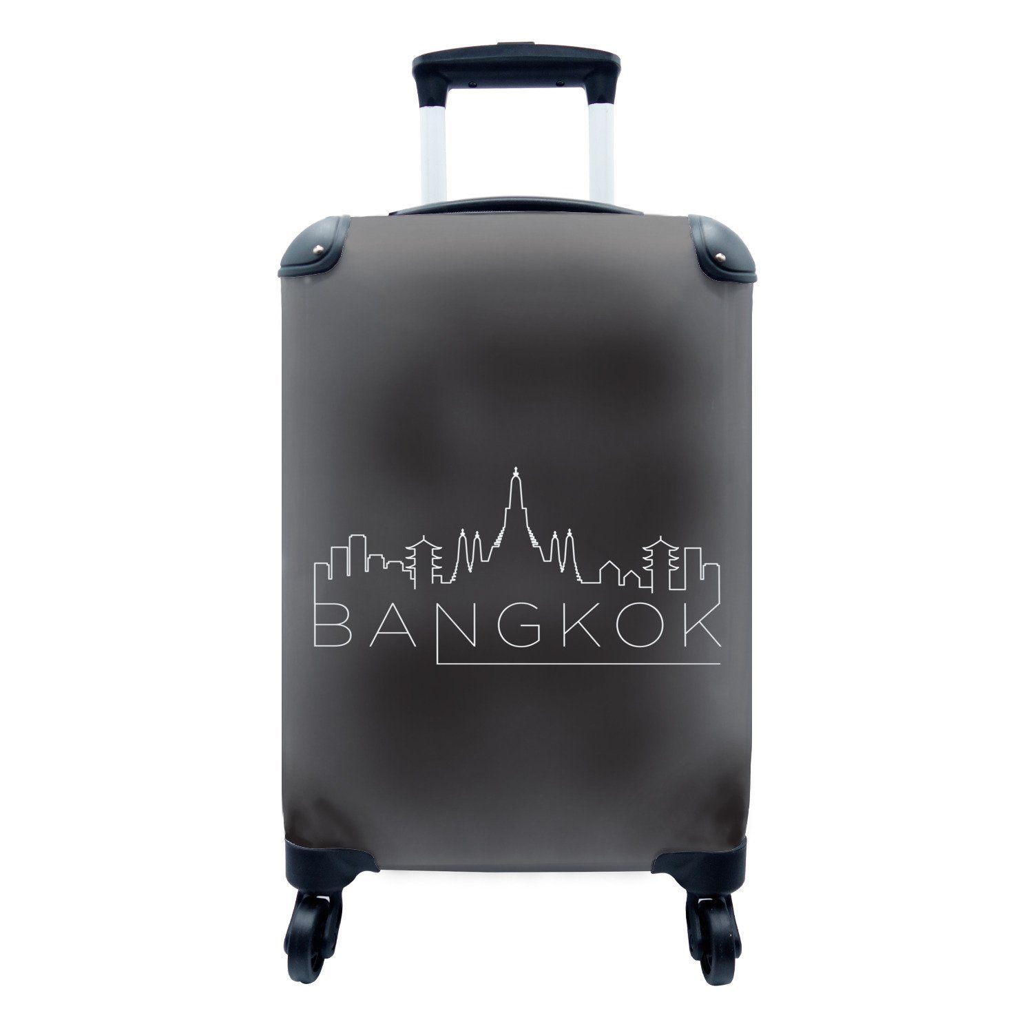 MuchoWow Handgepäckkoffer Skyline "Bangkok" weiß auf schwarz, 4 Rollen, Reisetasche mit rollen, Handgepäck für Ferien, Trolley, Reisekoffer | Handgepäck-Koffer