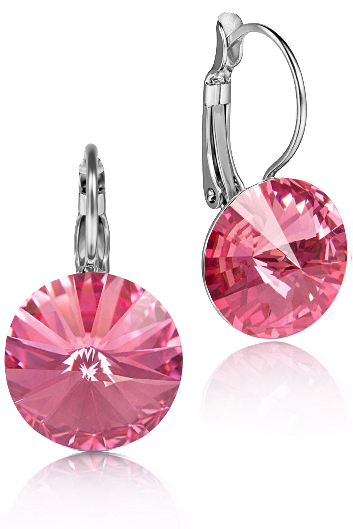 LUISIA® Paar Ohrhänger Silberne Ohrringe "Rivoli" mit 12 mm Kristallen von Swarovski® (2-tlg., inkl. Schmuckbox), Große Farbauswahl