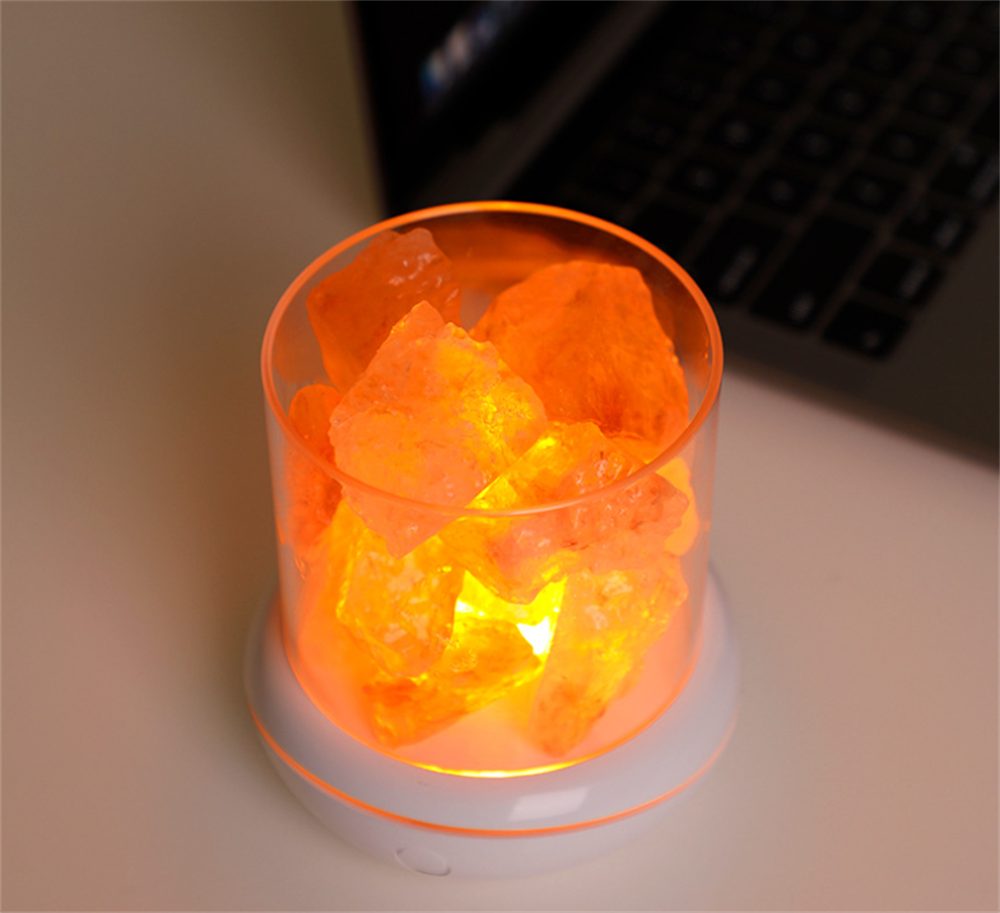 Oneid Natürliche Rock Salzkristall Salzlampe, Salzkristall-Tischlampe USB Lampe